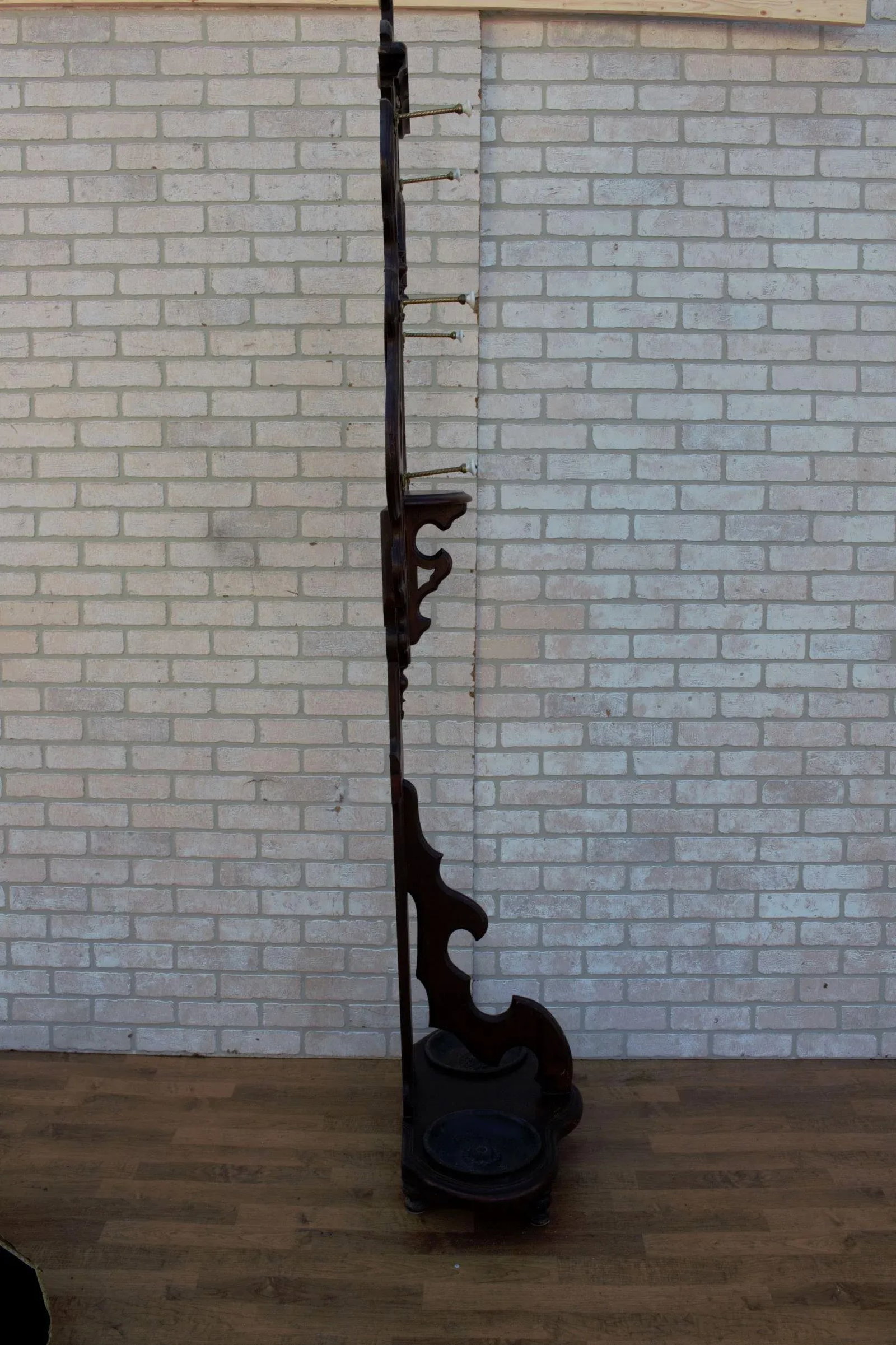 Antique Victorian Hall Tree With Mirror and 2 Umbrella Stands - 3