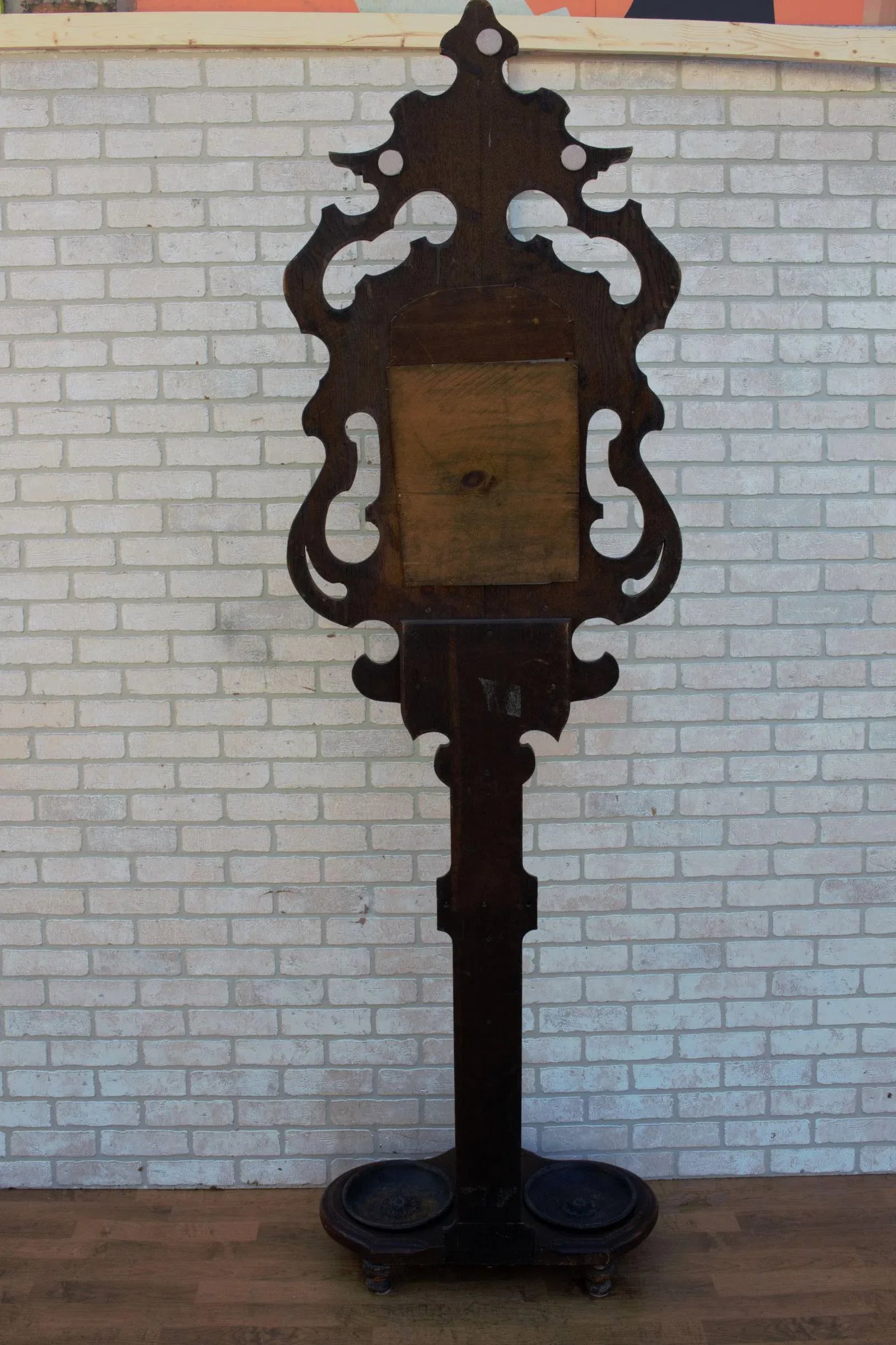 Antique Victorian Hall Tree With Mirror and 2 Umbrella Stands - 4