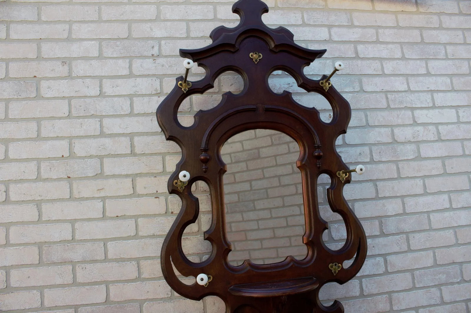Antique Victorian Hall Tree With Mirror and 2 Umbrella Stands - 6