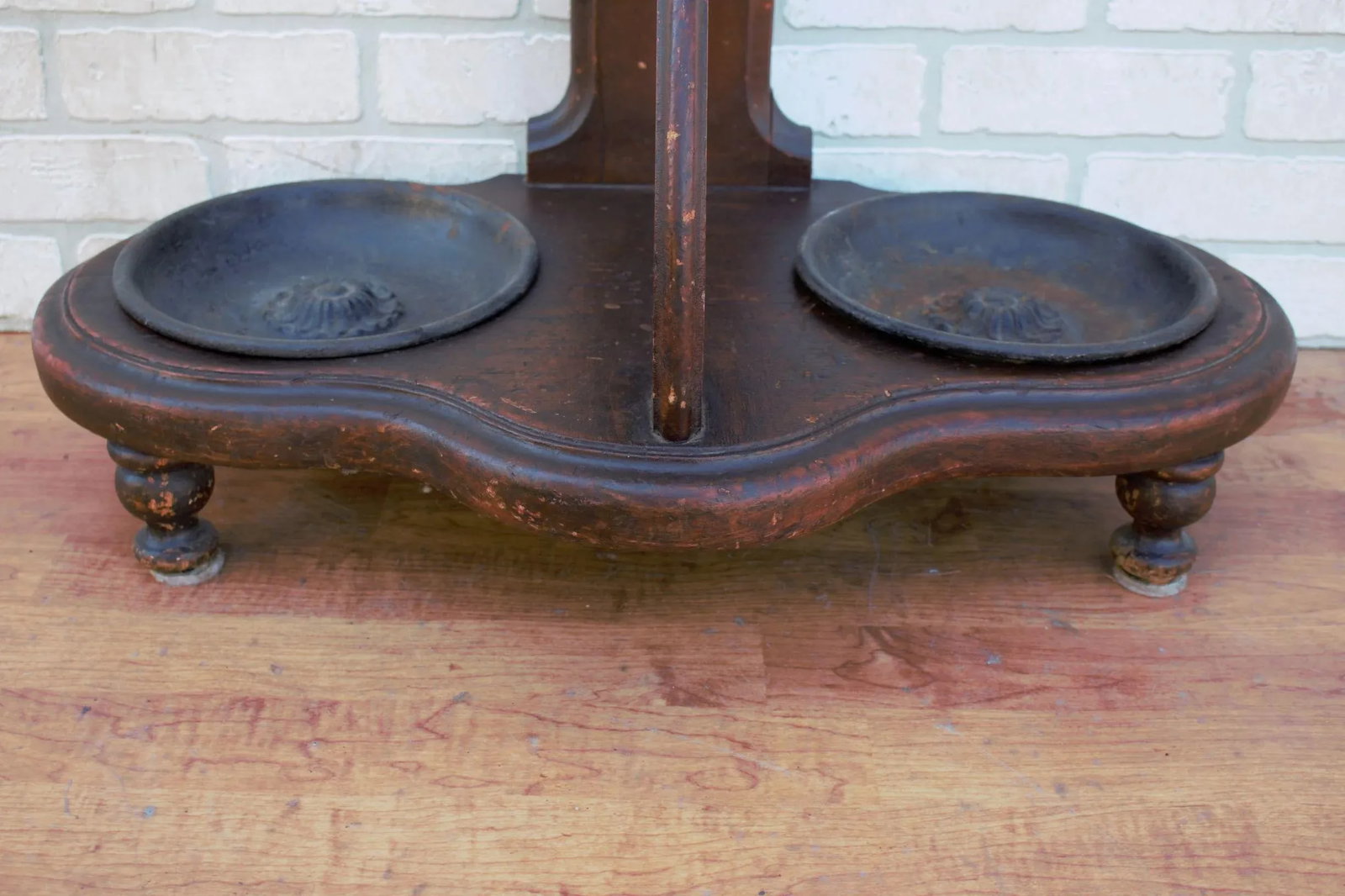 Antique Victorian Hall Tree With Mirror and 2 Umbrella Stands - 9