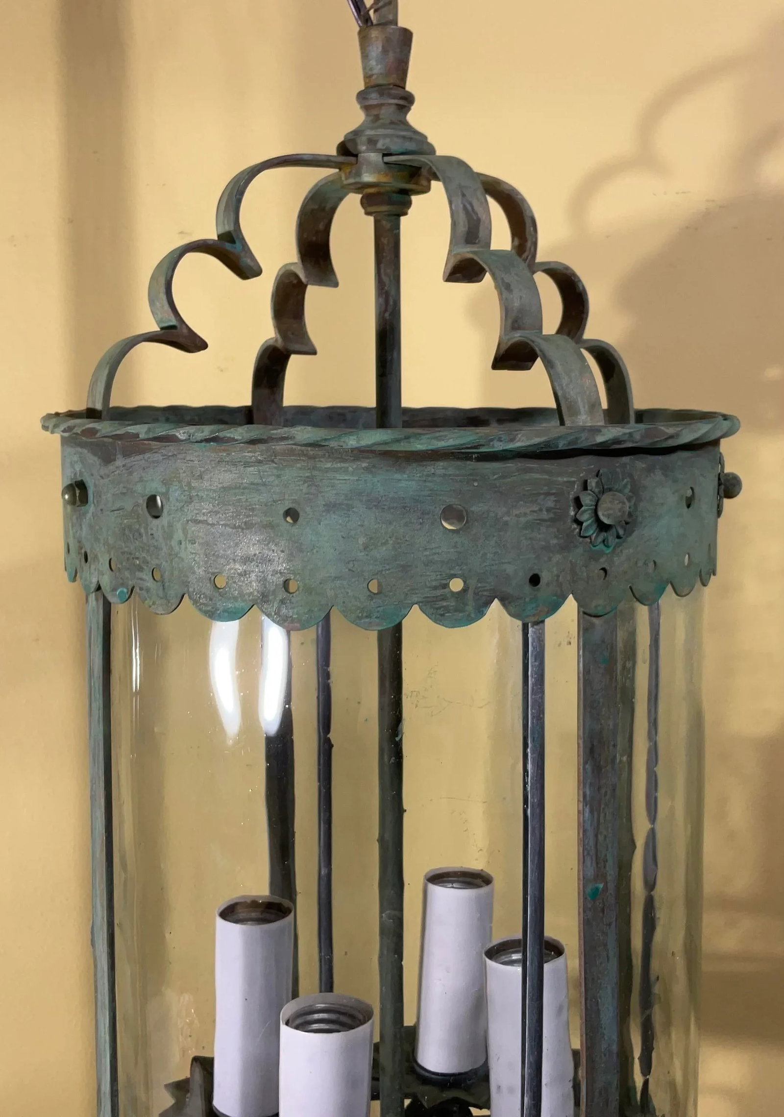 Antique Bronze & Brass Hanging Lantern - Meisner Era / Arts & Crafts Style - 12