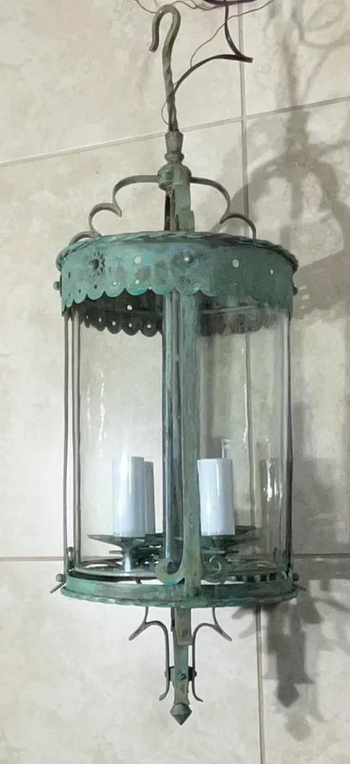 Antique Bronze & Brass Hanging Lantern - Meisner Era / Arts & Crafts Style - 13