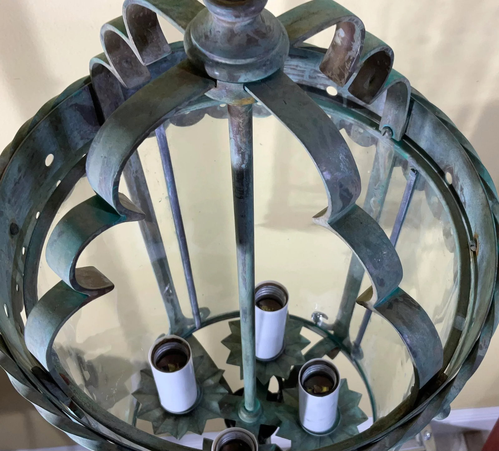 Antique Bronze & Brass Hanging Lantern - Meisner Era / Arts & Crafts Style - 15