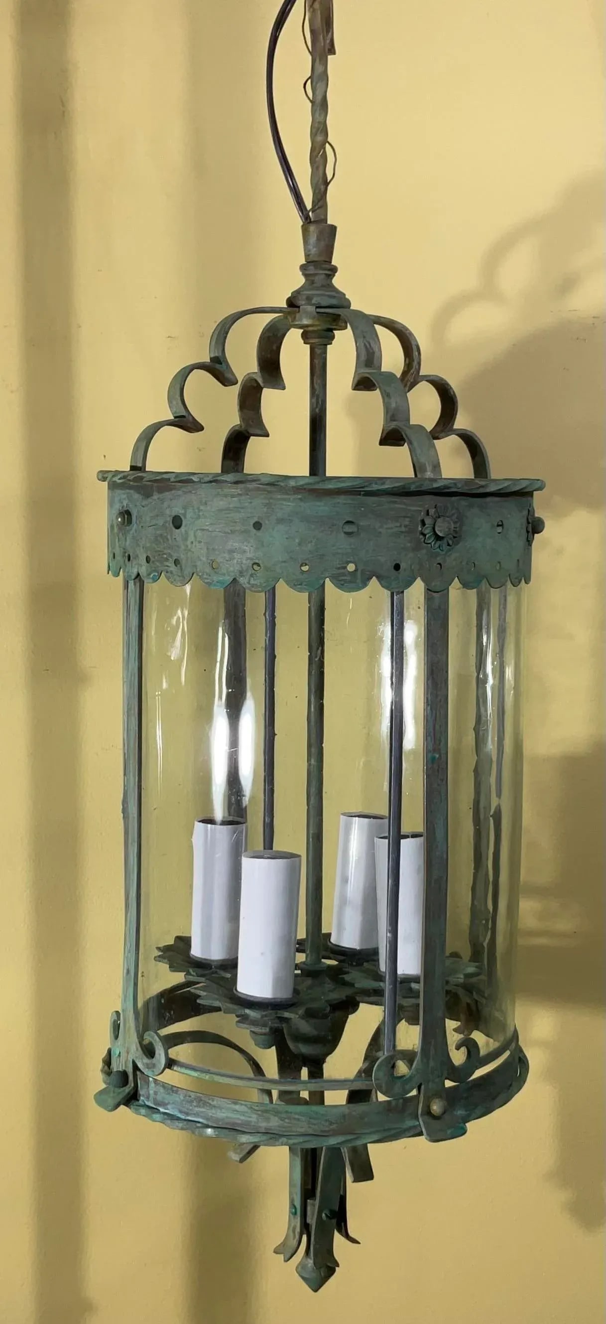 Antique Bronze & Brass Hanging Lantern - Meisner Era / Arts & Crafts Style - 2