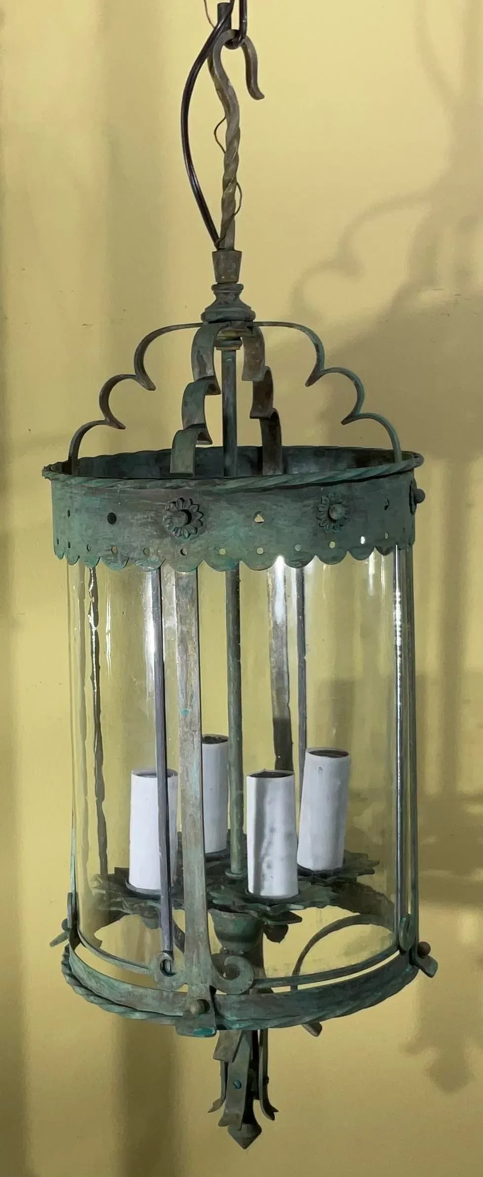 Antique Bronze & Brass Hanging Lantern - Meisner Era / Arts & Crafts Style - 4