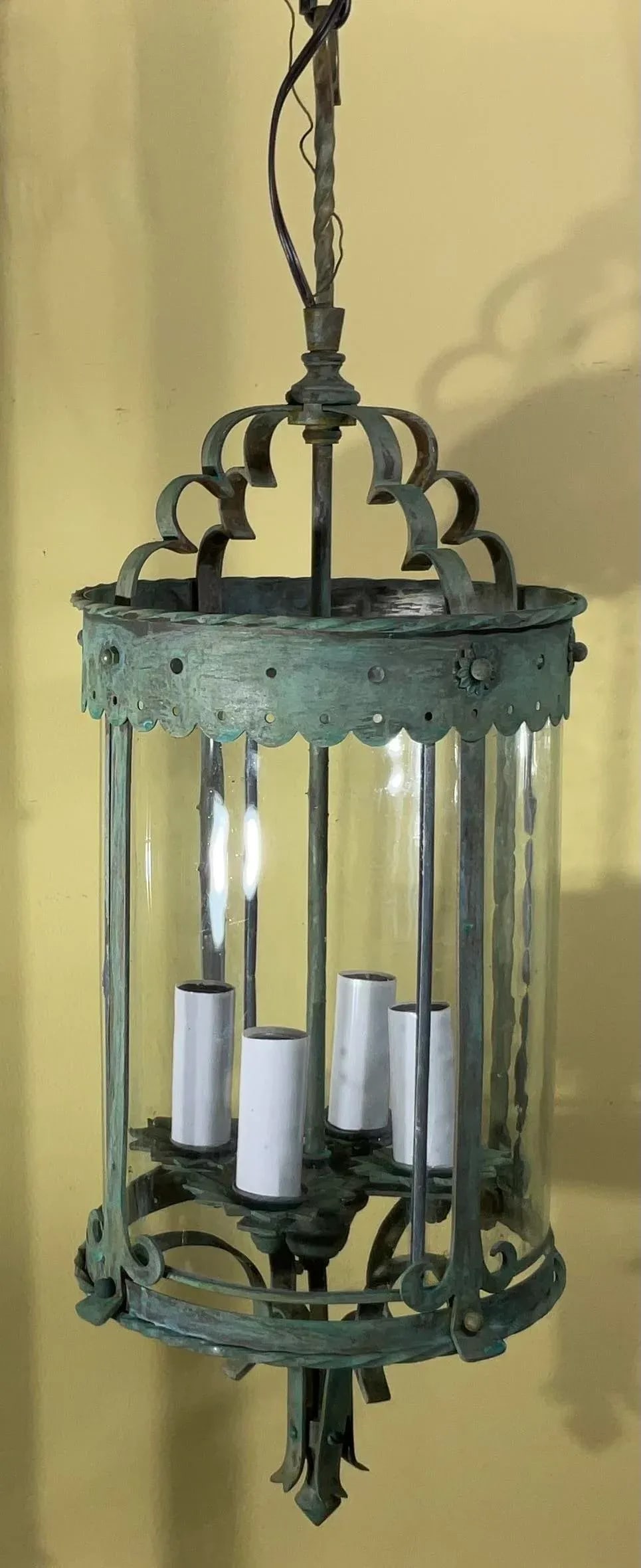 Antique Bronze & Brass Hanging Lantern - Meisner Era / Arts & Crafts Style - 7