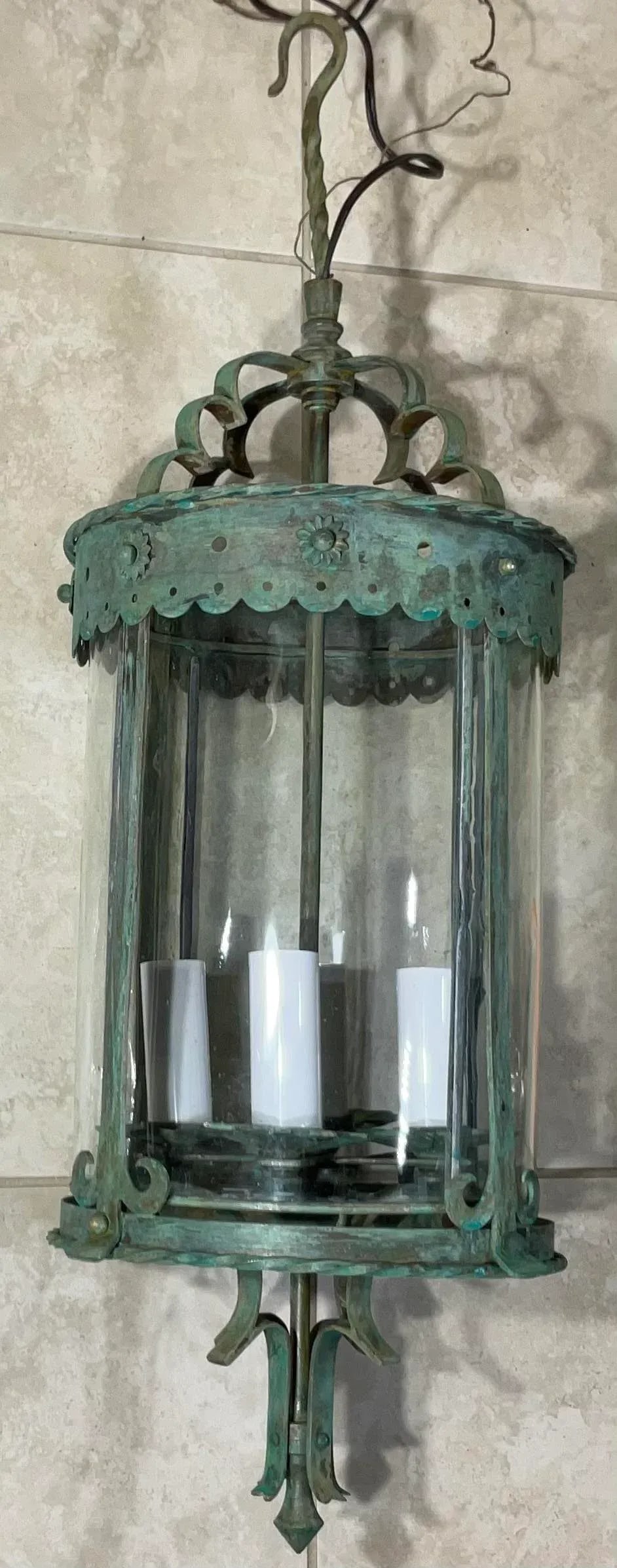 Antique Bronze & Brass Hanging Lantern - Meisner Era / Arts & Crafts Style - 8