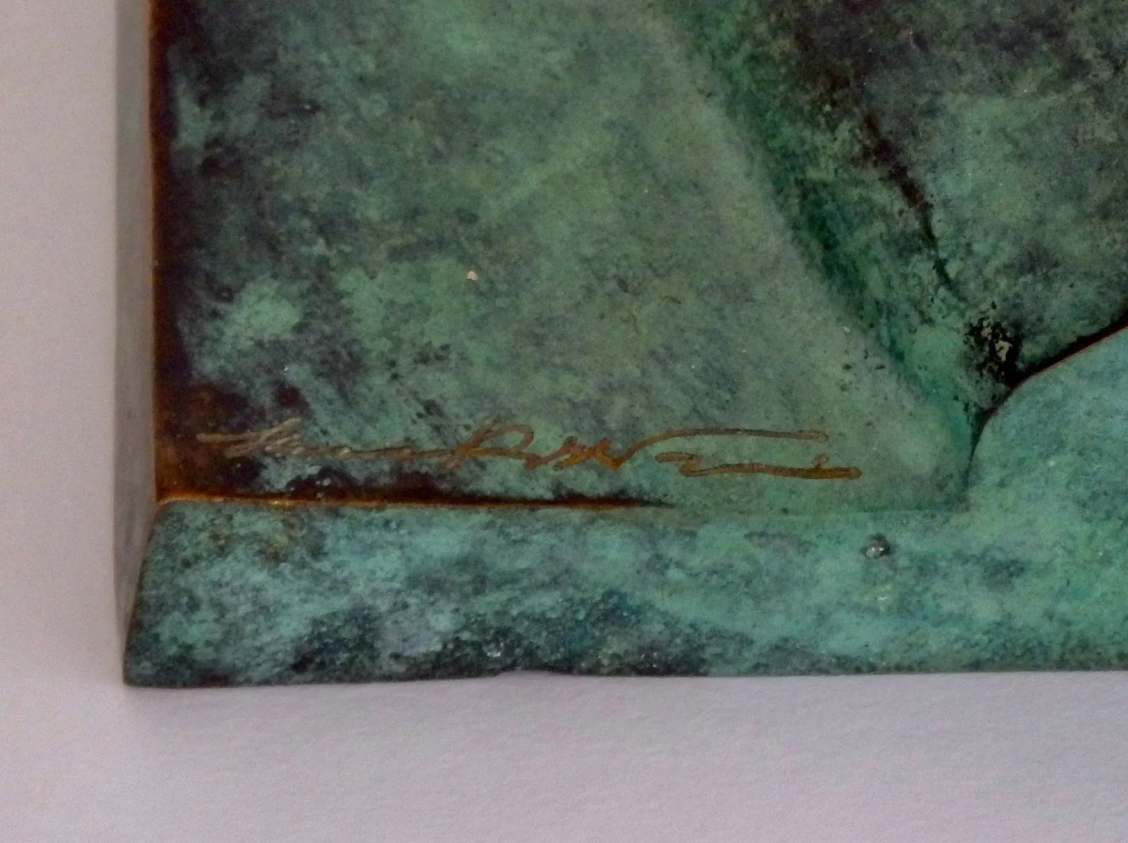 Signed Bronze Female Bust Sculpture in Green Patina - 5