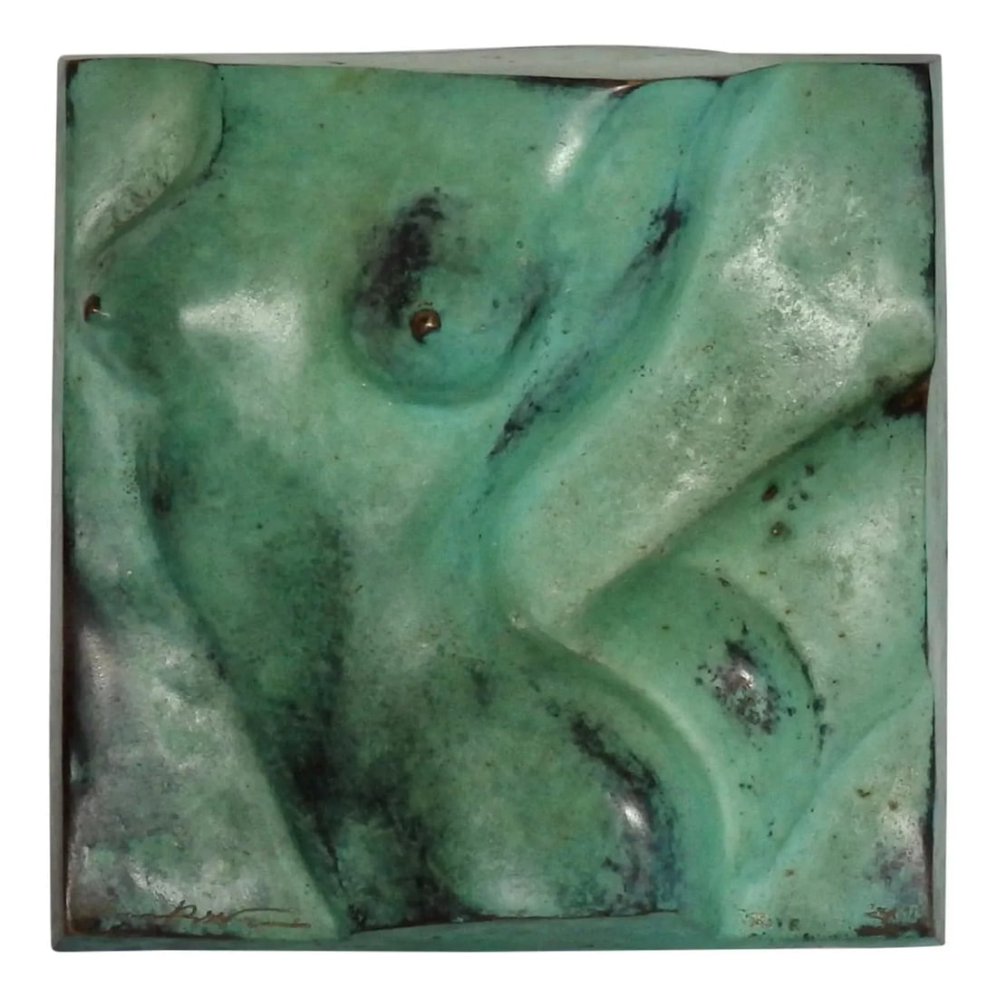 Signed Bronze Female Bust Sculpture in Green Patina - 7