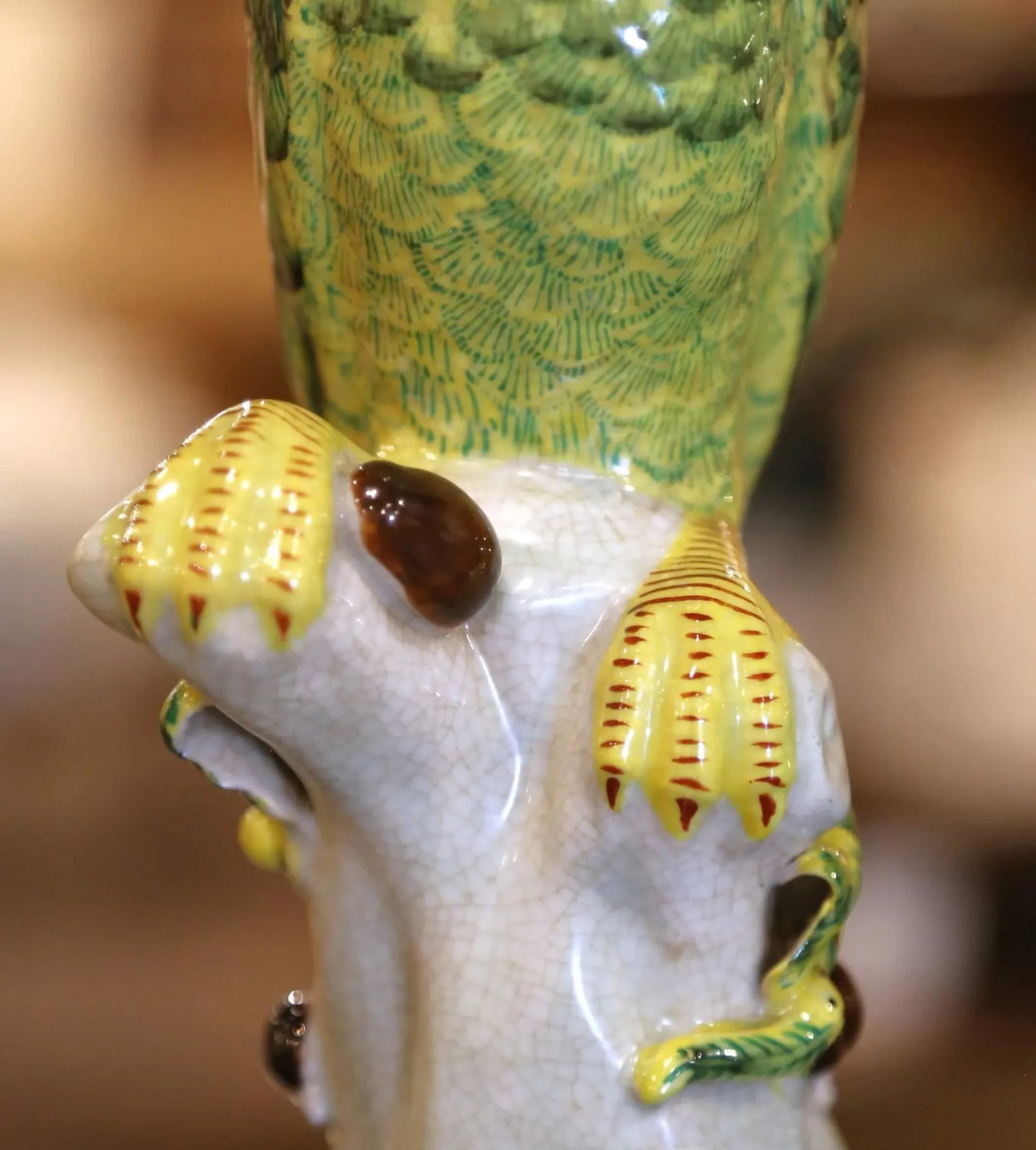 Mid-Century Chinese Export Porcelain Parrot Candlesticks on Gilt Bronze Bases - a Pair - 7