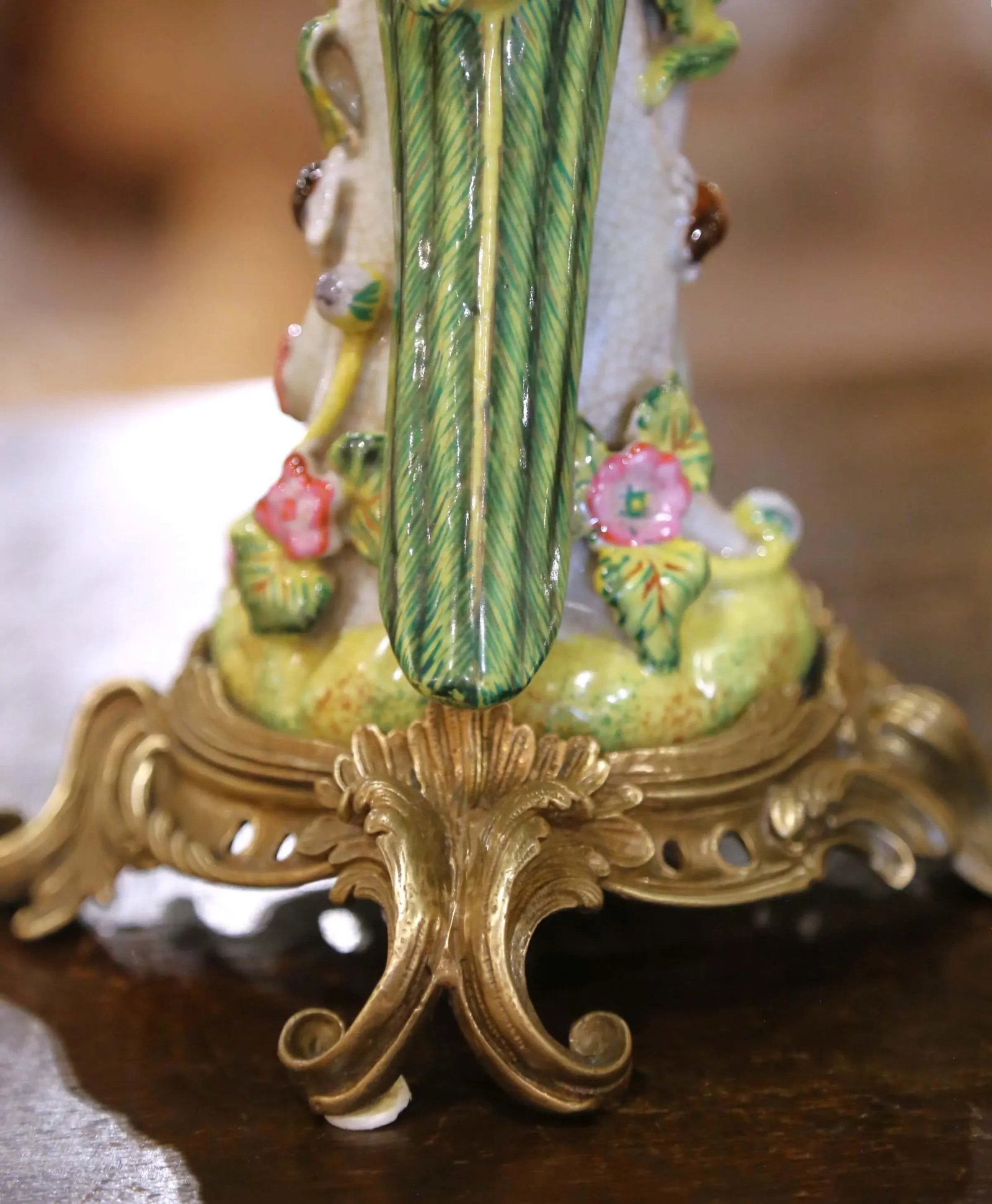 Mid-Century Chinese Export Porcelain Parrot Candlesticks on Gilt Bronze Bases - a Pair - 8