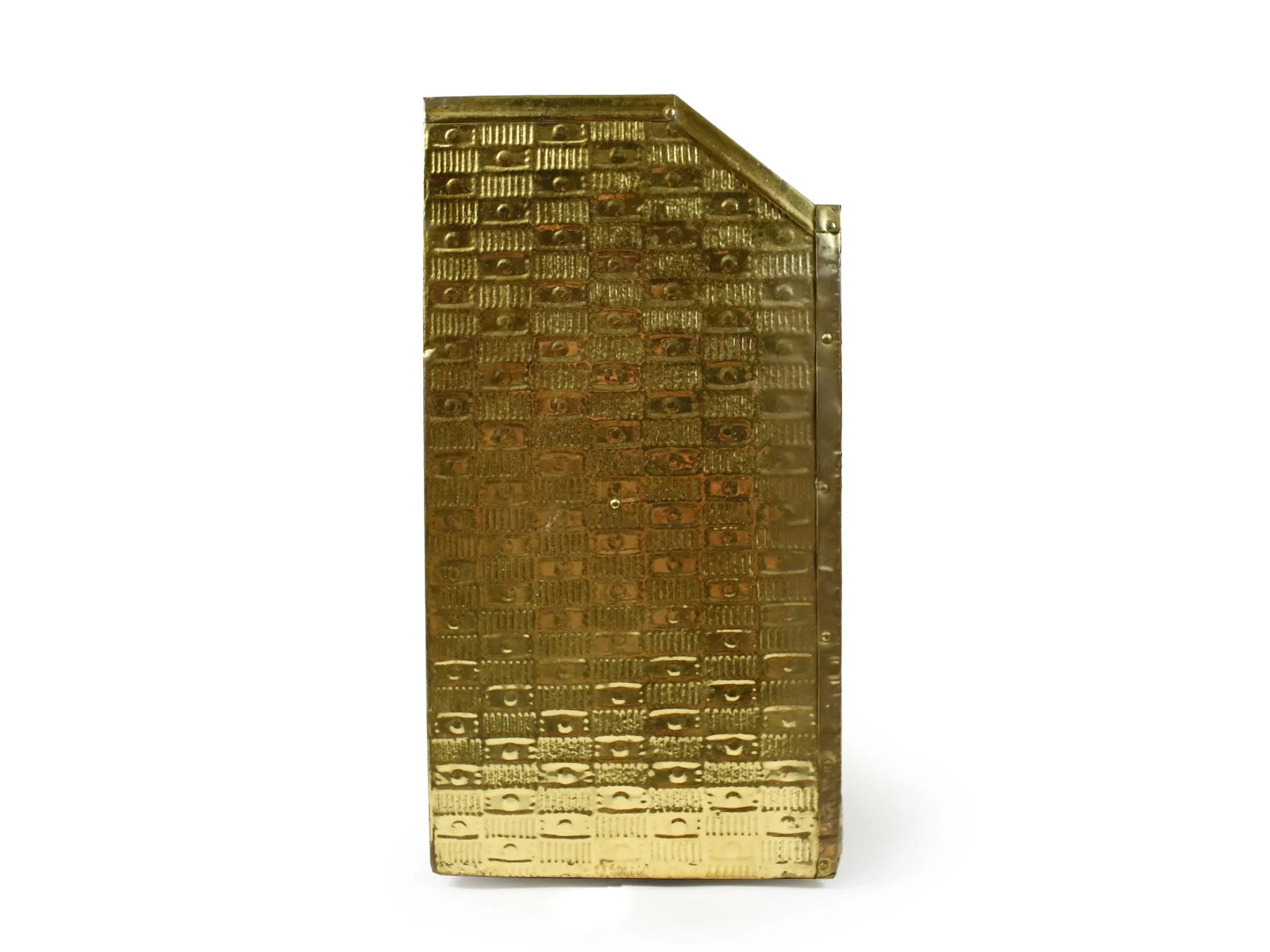 Vintage England Scene Embossed Brass and Wood Magazine Holder Rack by Lambard - 4