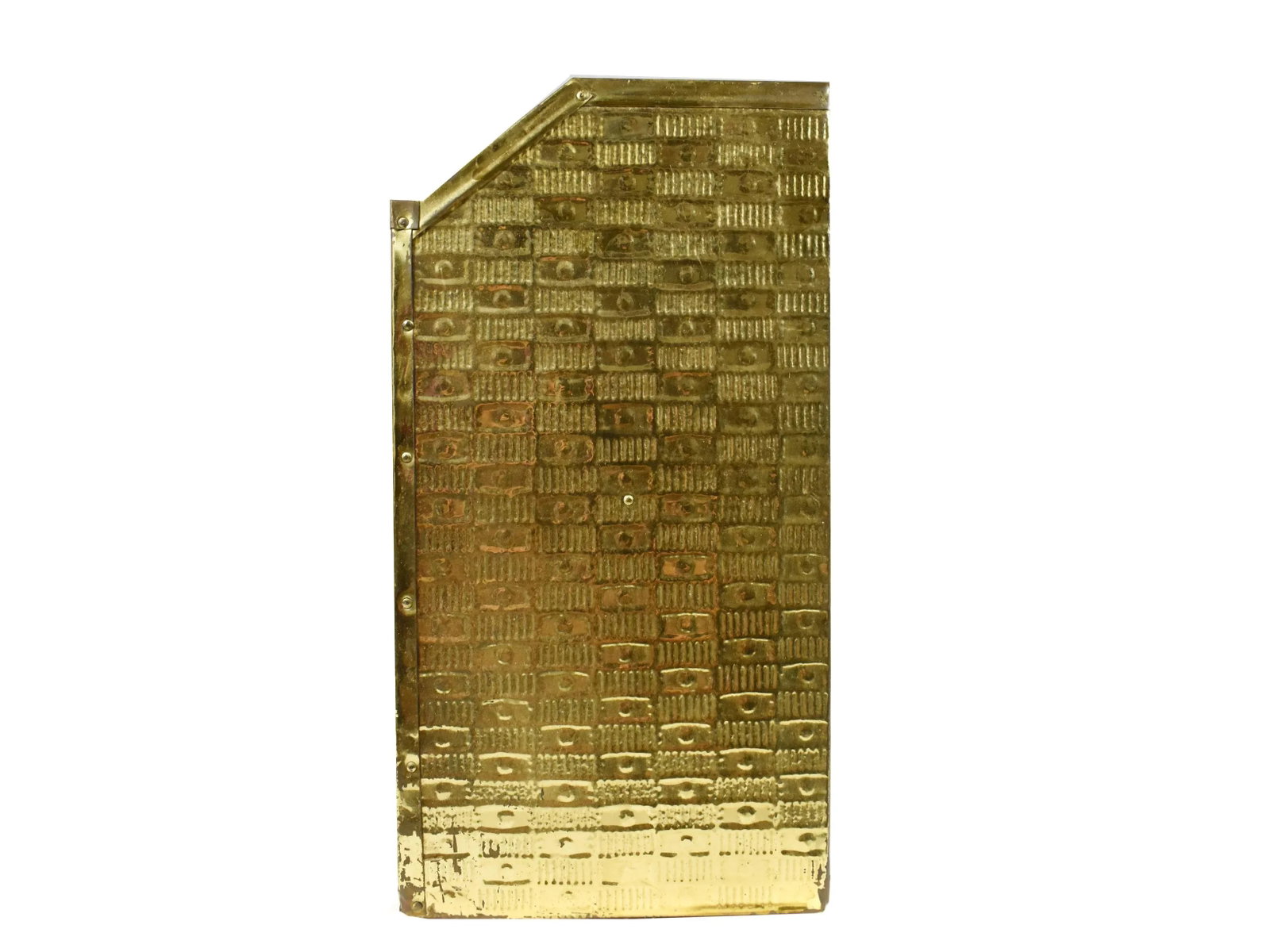 Vintage England Scene Embossed Brass and Wood Magazine Holder Rack by Lambard - 6