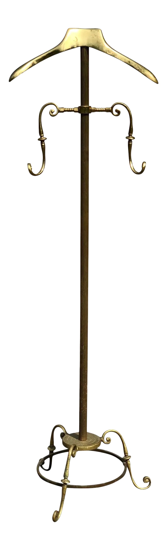 Vintage Art Deco Brass Gentleman's Valet Coat Rack by Glo-Mar Artworks: An Art Deco Gentleman's polished brass valet - Perfect for an entry way or wardrobe area. This Vintage piece was crafted by Glo-Mar Artworks in New York City during the 1960's. This display features