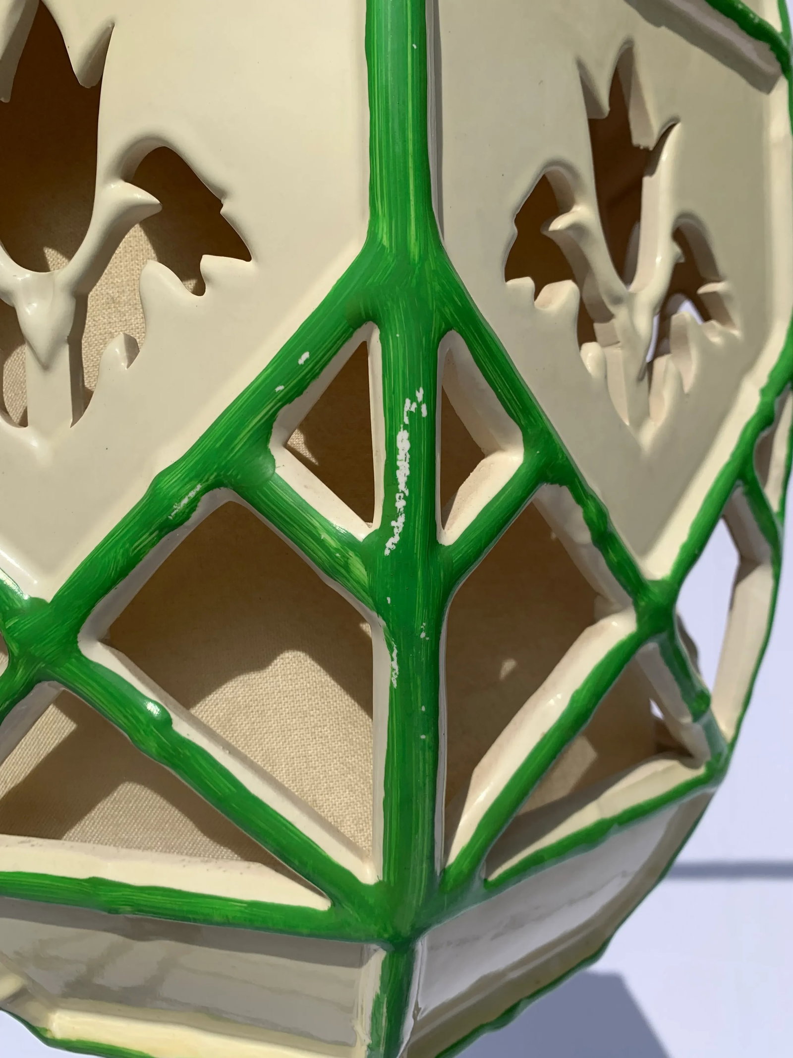 Mid 20th Century Mid-Century Green and White Ceramic Hanging Swag Lamp - 16
