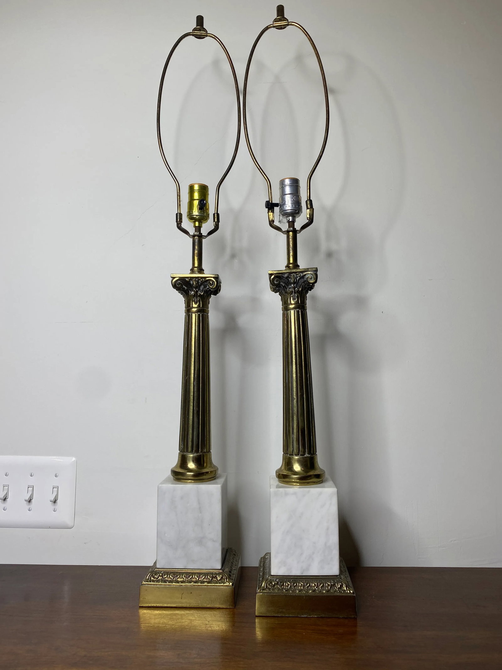 Mid Century Marble and Brass Lamps - a Pair - 11