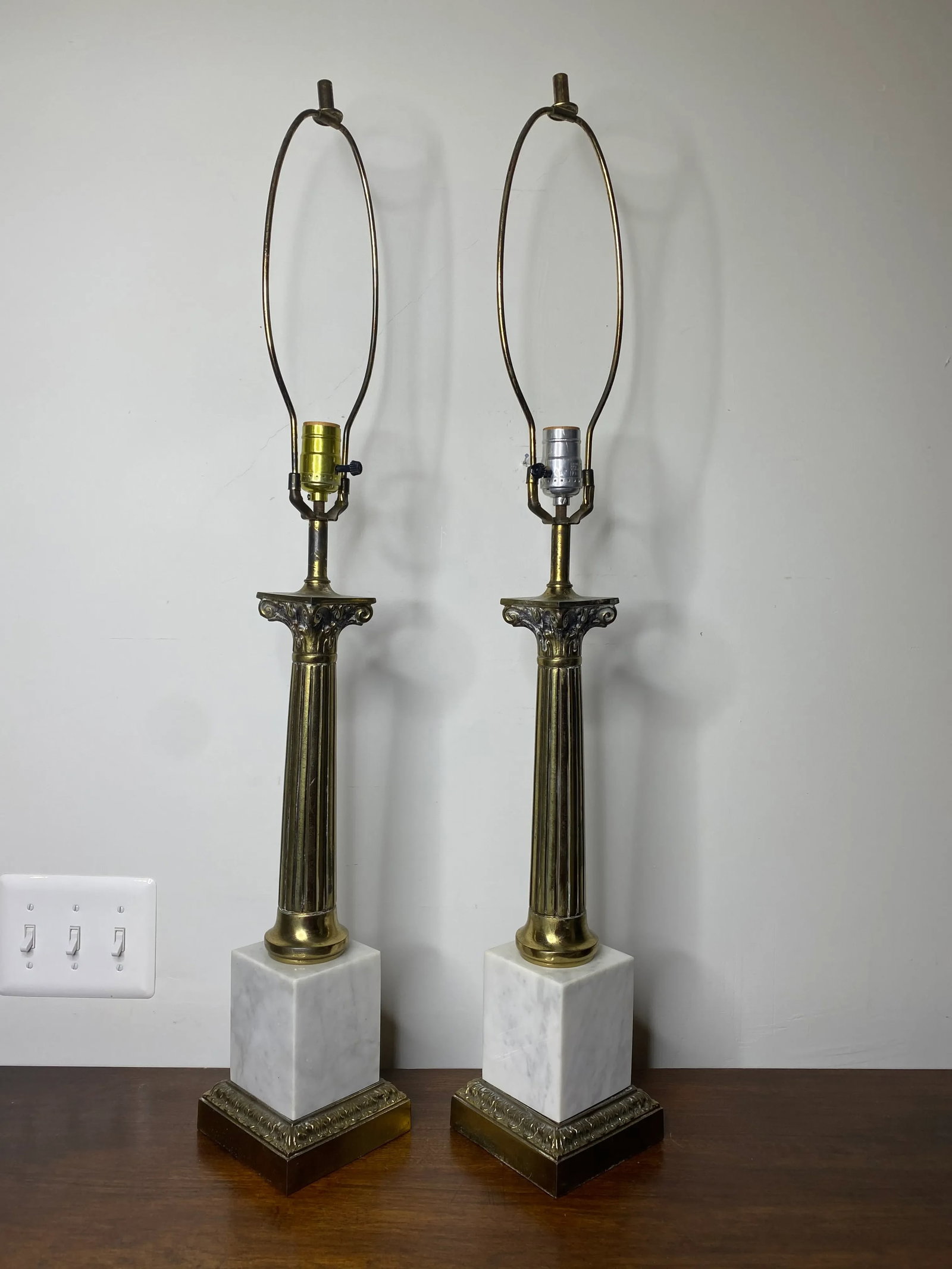 Mid Century Marble and Brass Lamps - a Pair - 2