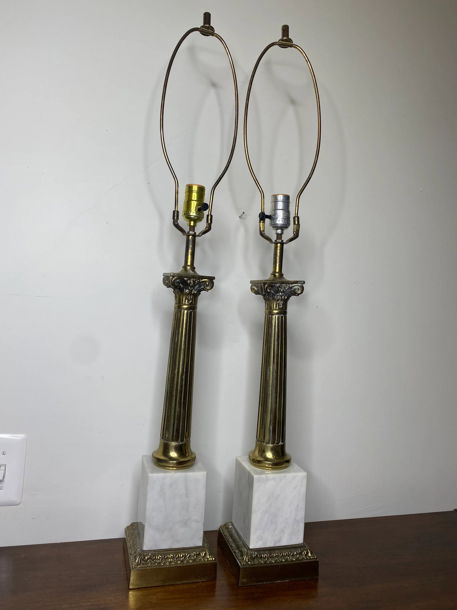 Mid Century Marble and Brass Lamps - a Pair - 3