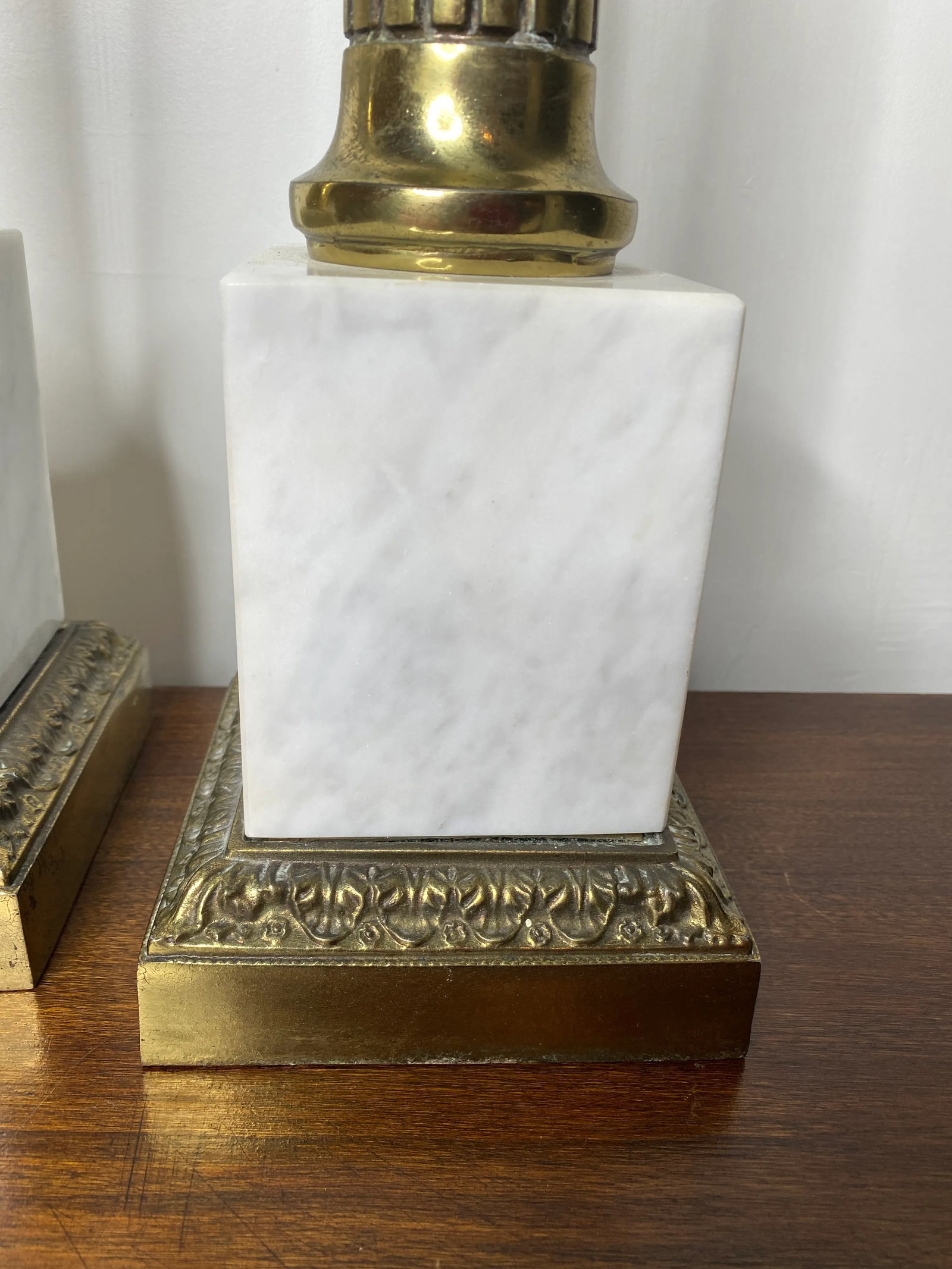 Mid Century Marble and Brass Lamps - a Pair - 4