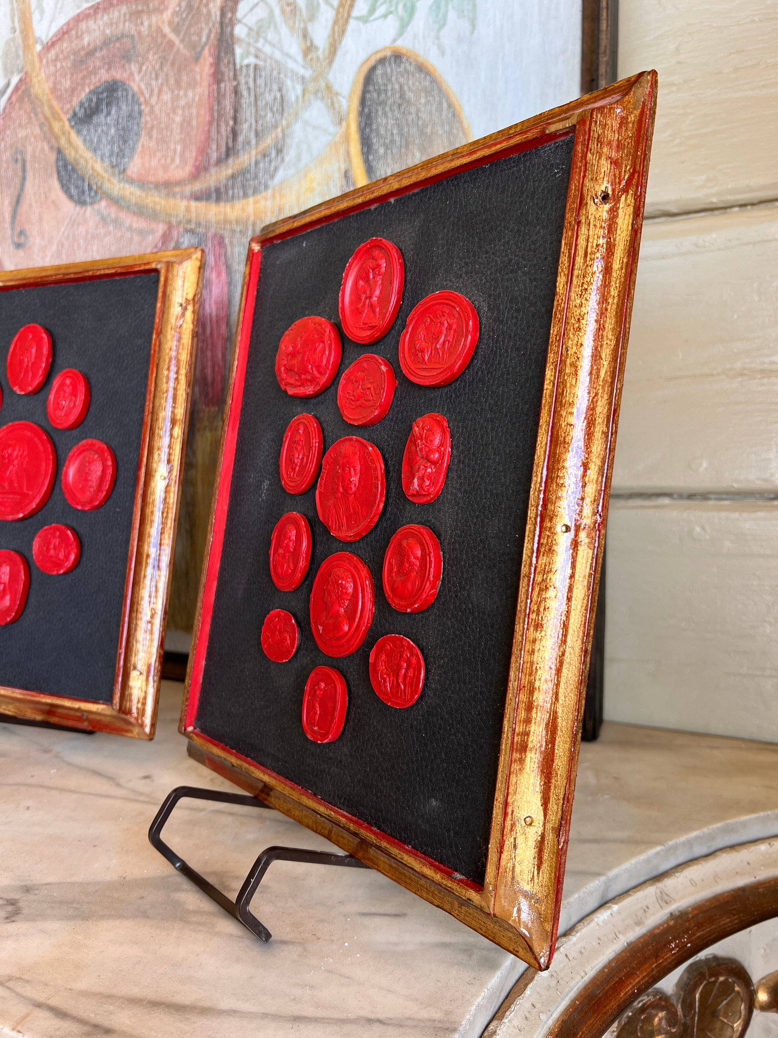 Grand Tour Collection of Gilt Framed Red Plaster Intaglio Casts- Set of 3 - 10