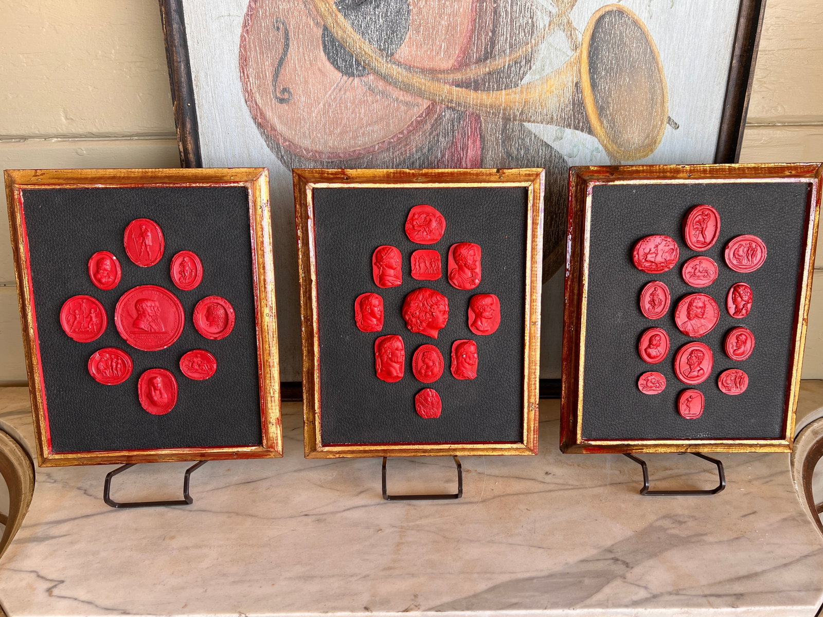Grand Tour Collection of Gilt Framed Red Plaster Intaglio Casts- Set of 3 - 11