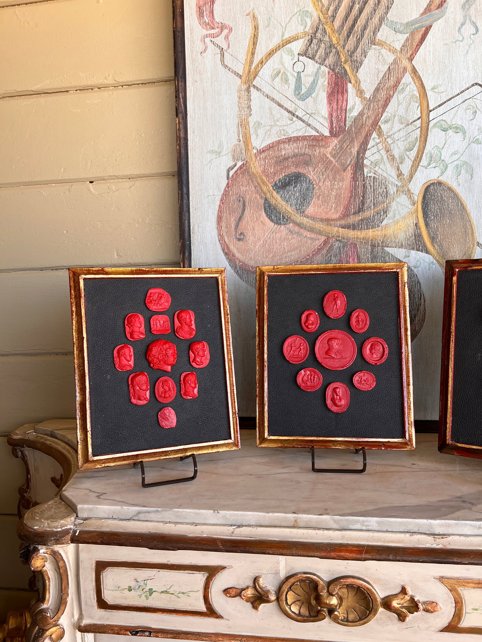 Grand Tour Collection of Gilt Framed Red Plaster Intaglio Casts- Set of 3 - 2