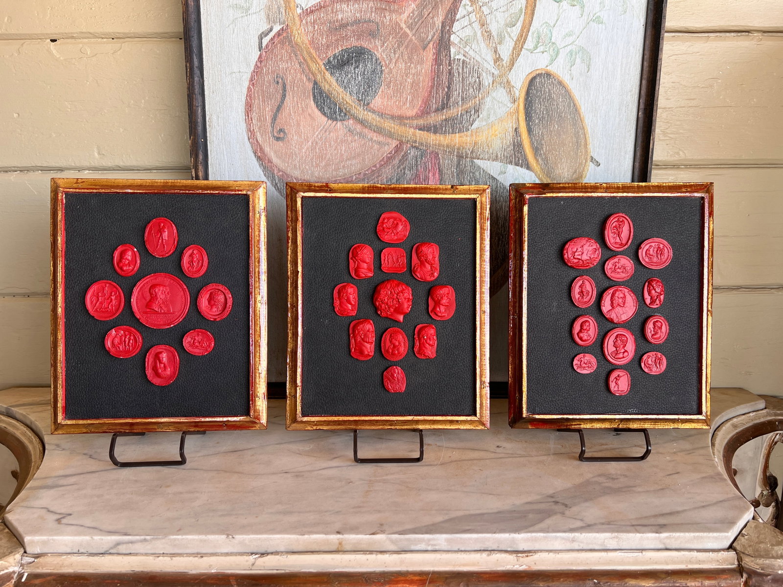 Grand Tour Collection of Gilt Framed Red Plaster Intaglio Casts- Set of 3 - 4