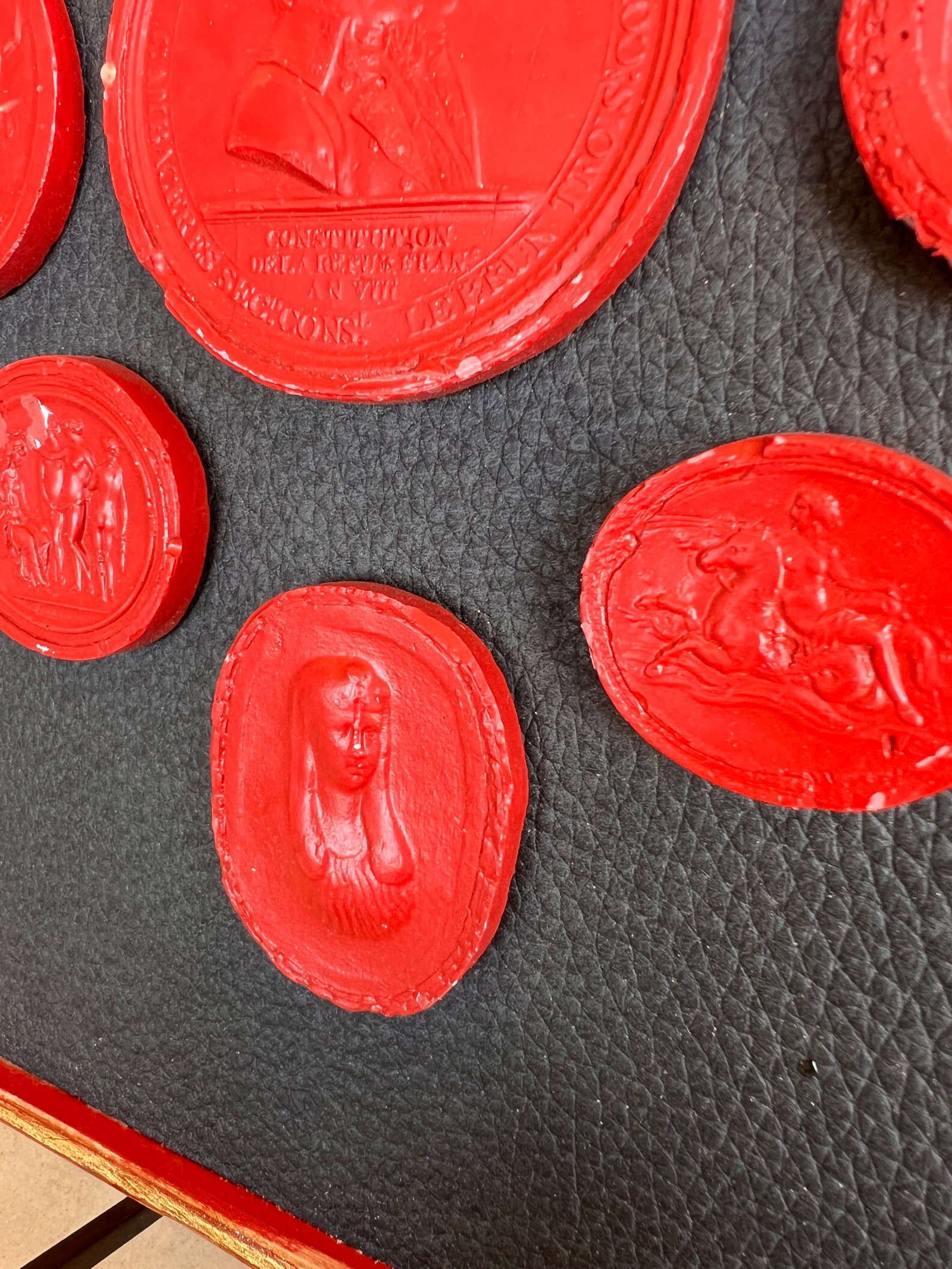 Grand Tour Collection of Gilt Framed Red Plaster Intaglio Casts- Set of 3 - 5