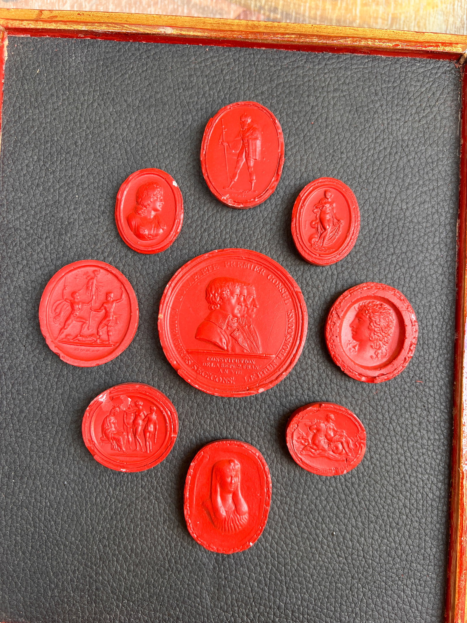 Grand Tour Collection of Gilt Framed Red Plaster Intaglio Casts- Set of 3 - 6