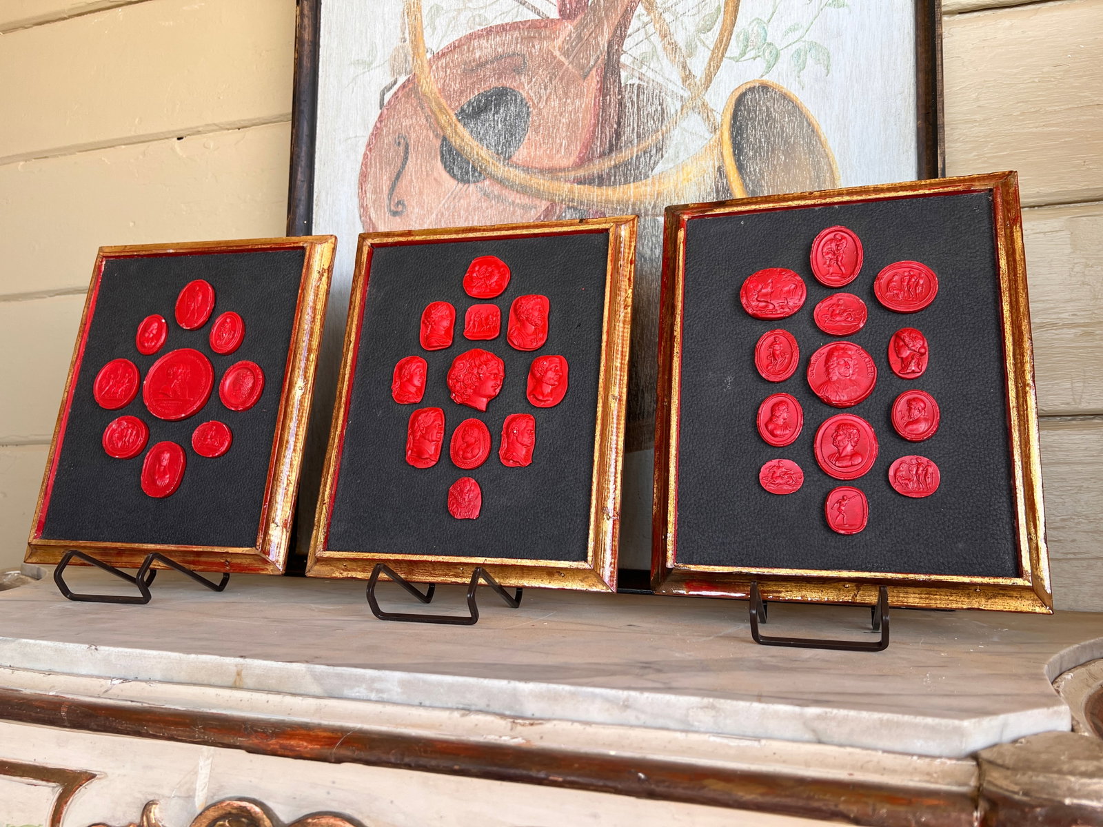 Grand Tour Collection of Gilt Framed Red Plaster Intaglio Casts- Set of 3 - 9