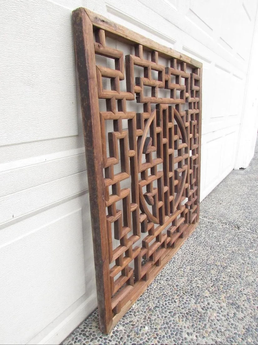 Chinese Geometric Wood Carved Wall Panel - 10