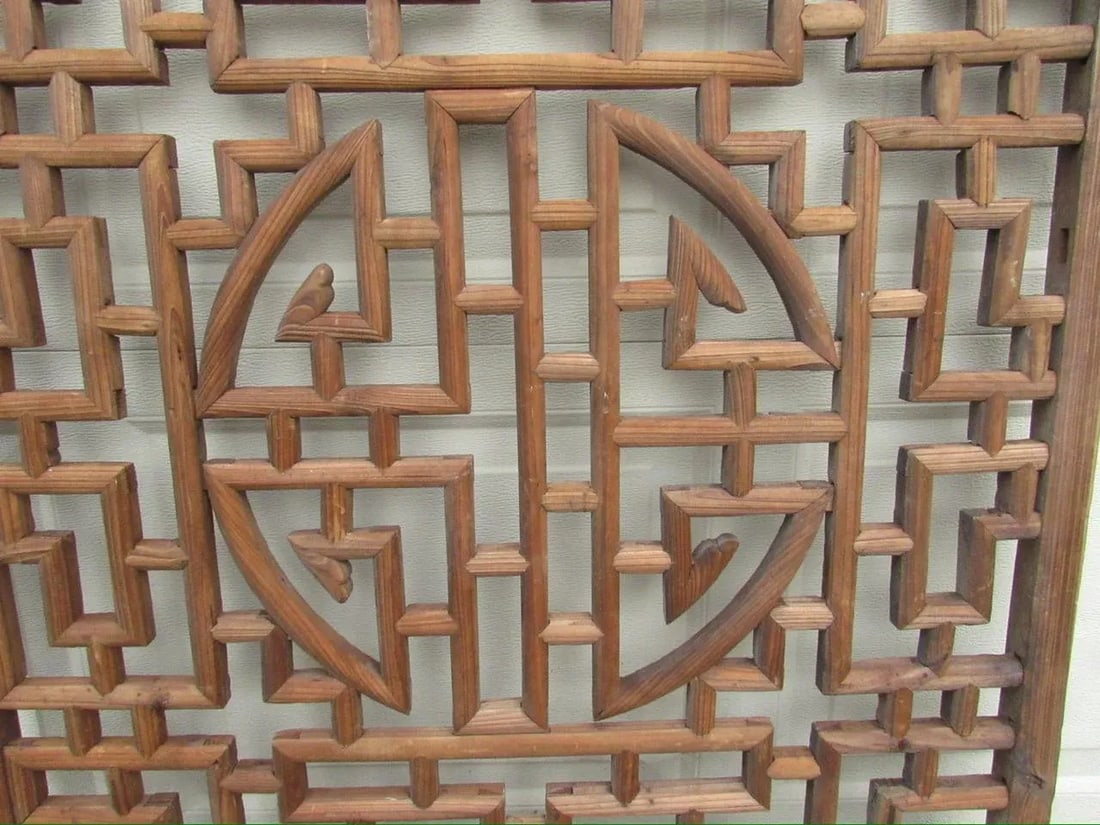 Chinese Geometric Wood Carved Wall Panel - 3