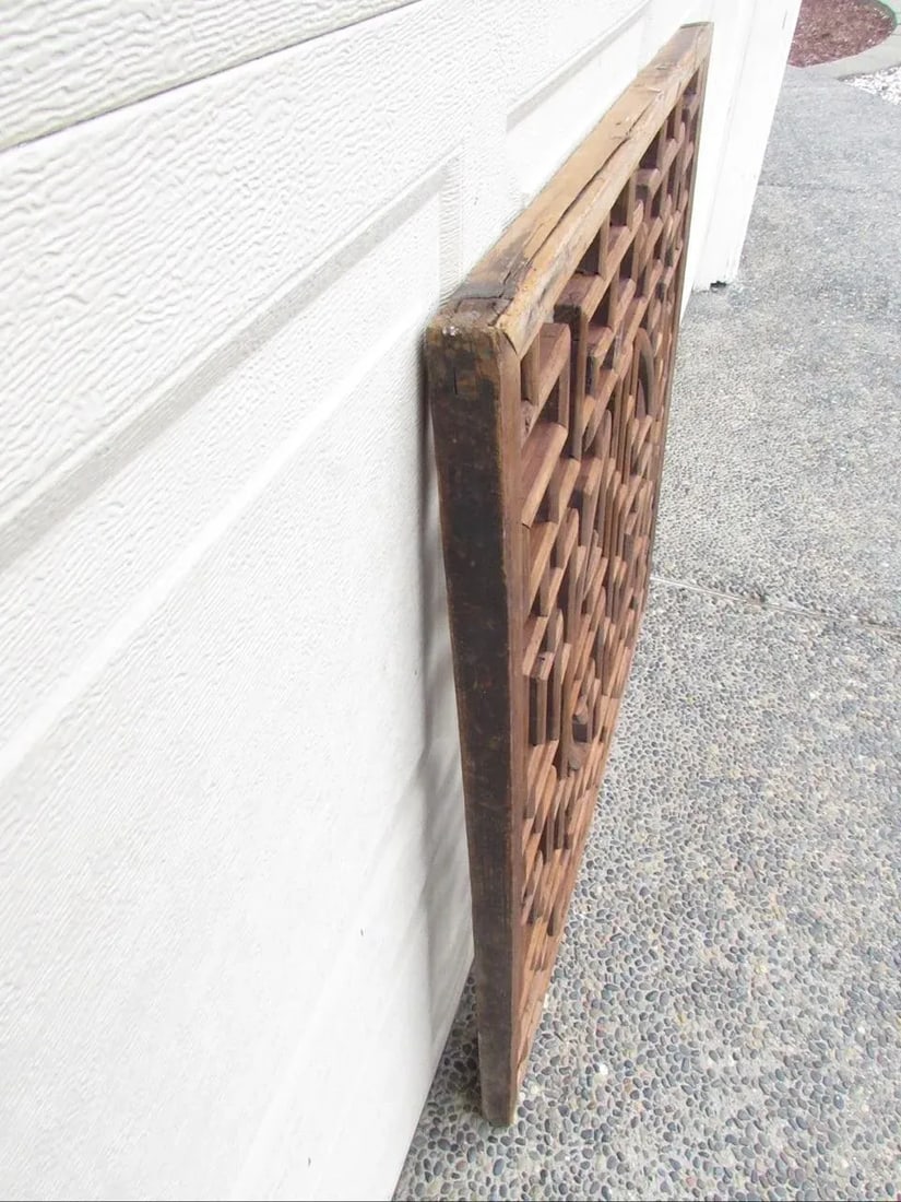 Chinese Geometric Wood Carved Wall Panel - 5