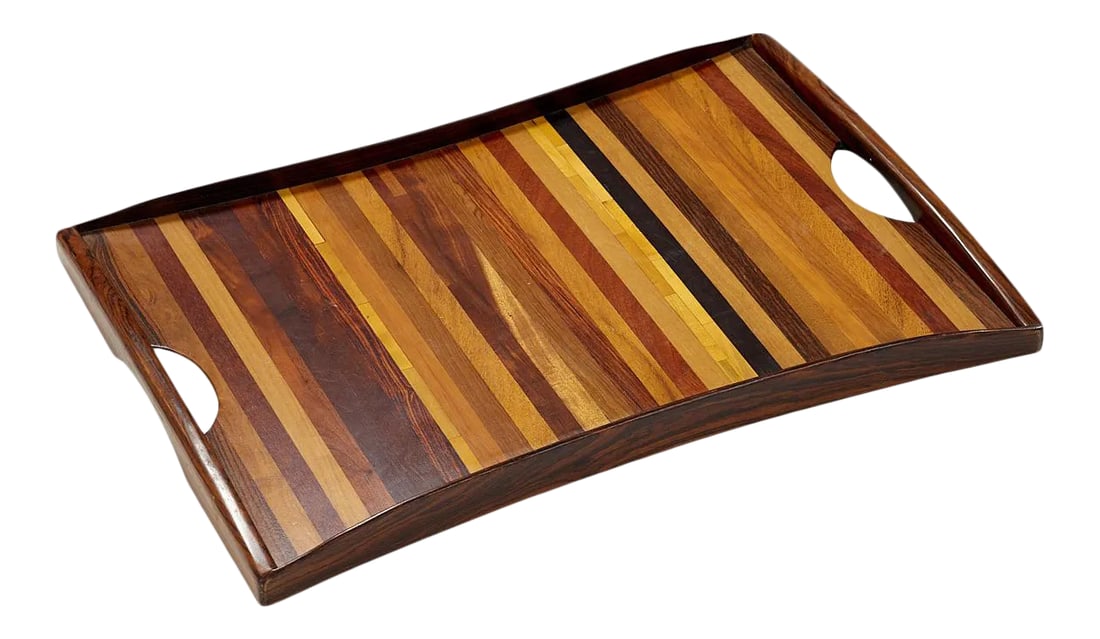 Vintage Exotic Wood Tray With Handles by Don Shoemaker: Vintage exotic wood tray with handles by Don Shoemaker made in Mexico by Senal circa 1970s Measures 23.25" long by 14" wide In very good vintage condition Condition: Alterations: Original Condition