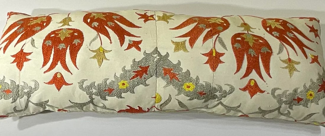 Vintage Uzbek Suzani Hand-Embroidered Pillow - 2