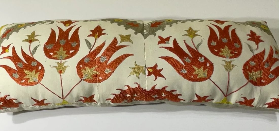 Vintage Uzbek Suzani Hand-Embroidered Pillow - 3