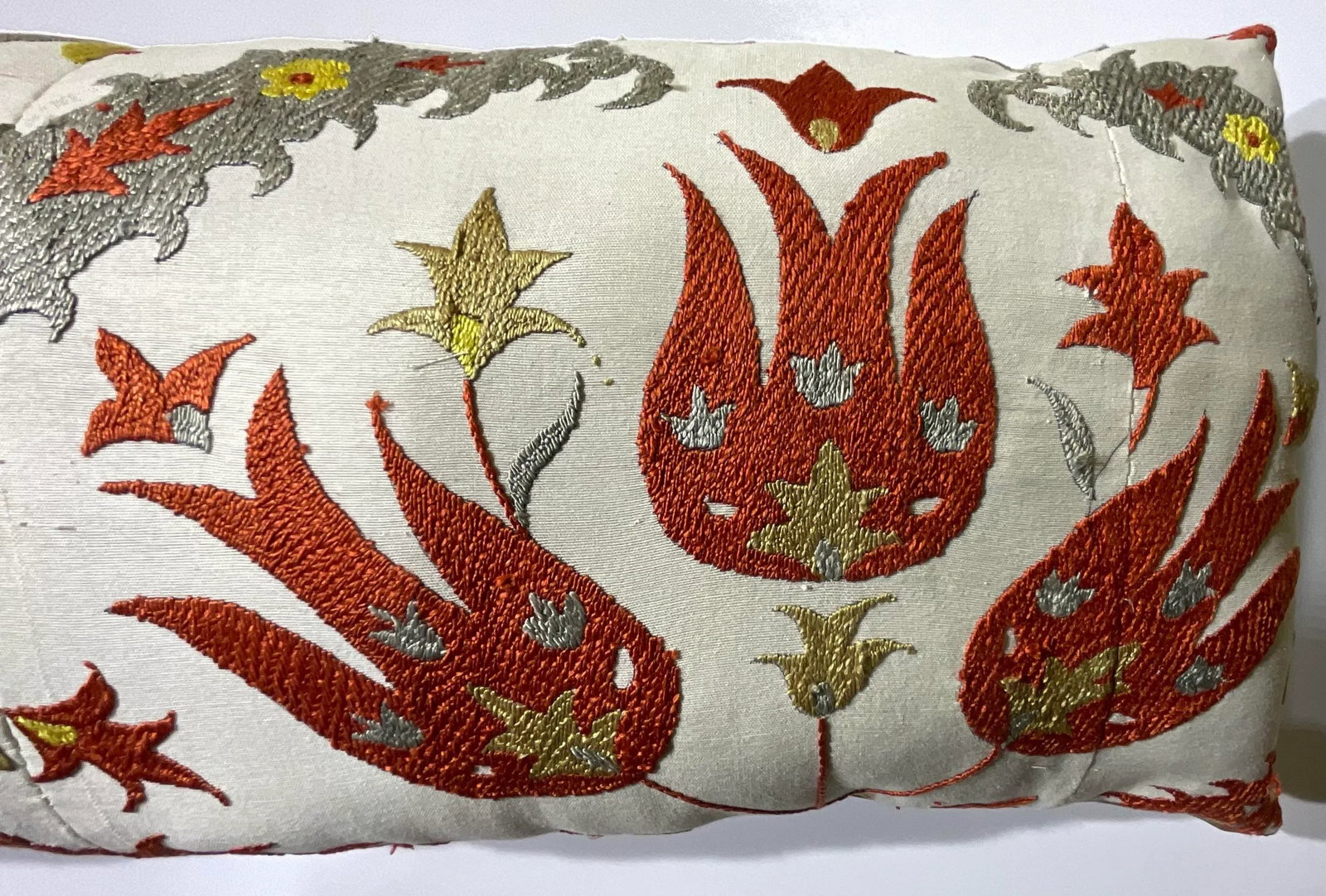 Vintage Uzbek Suzani Hand-Embroidered Pillow - 7