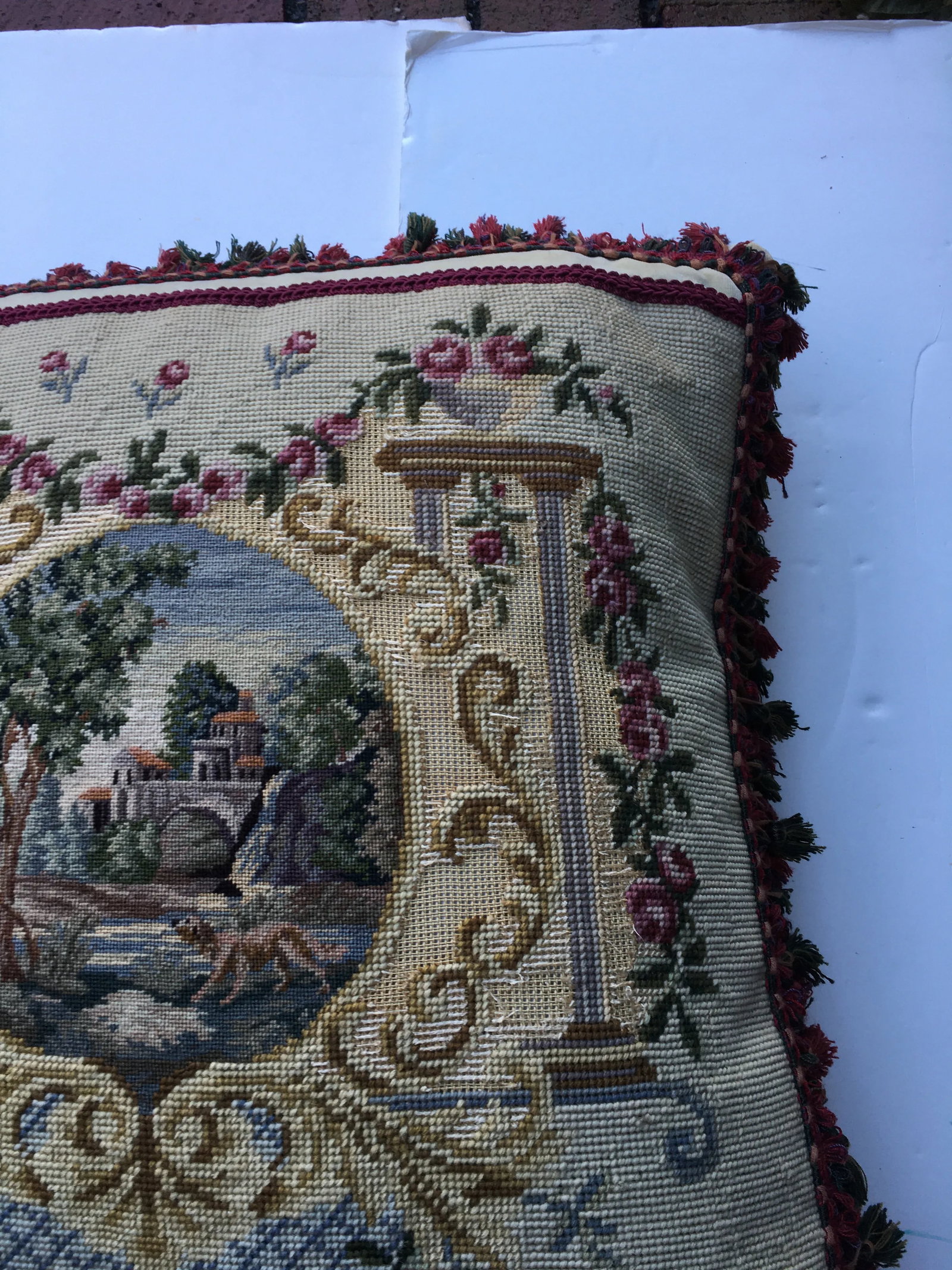 Vintage Scenic Needlepoint Pillow - 3