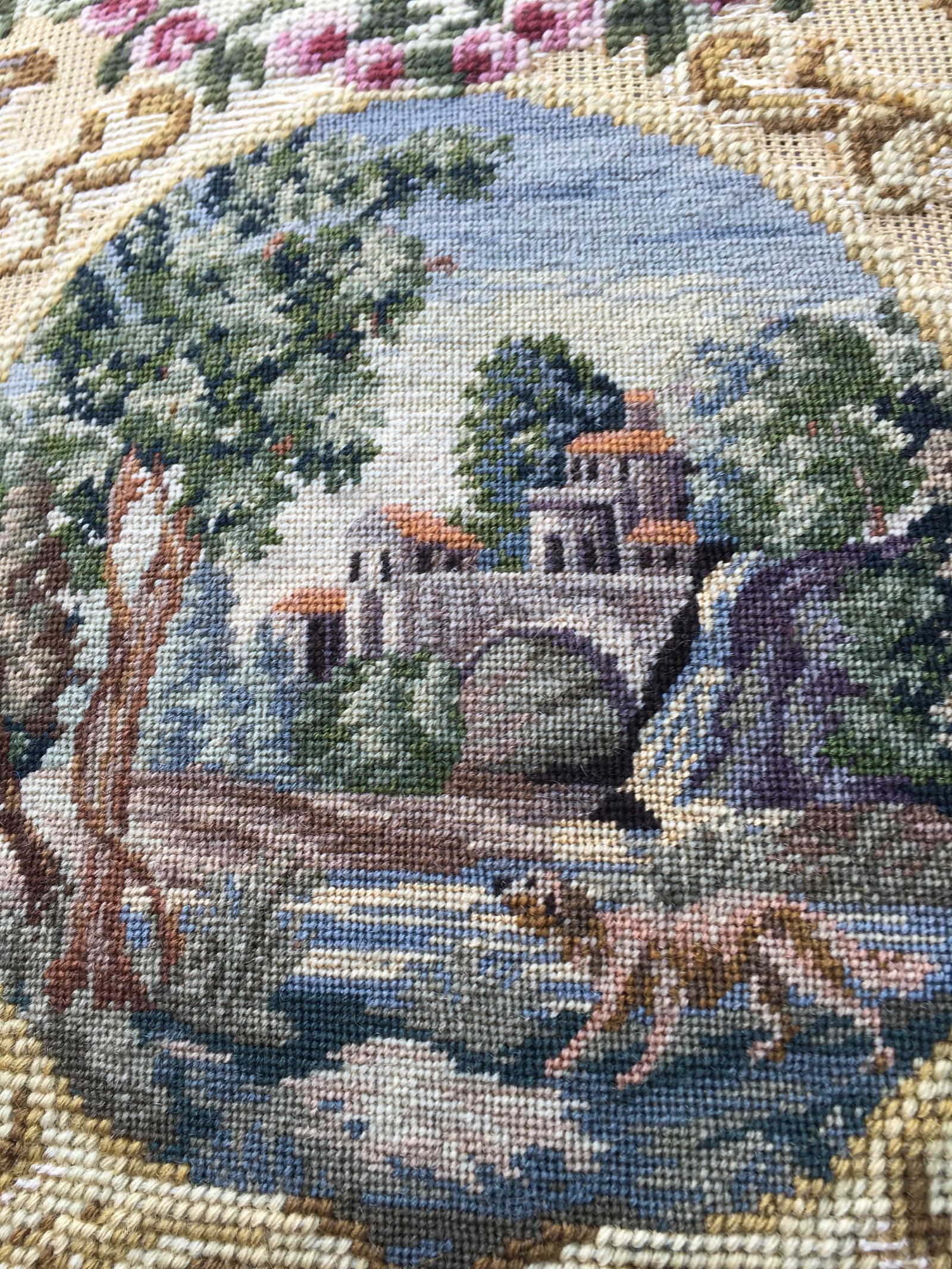 Vintage Scenic Needlepoint Pillow - 5