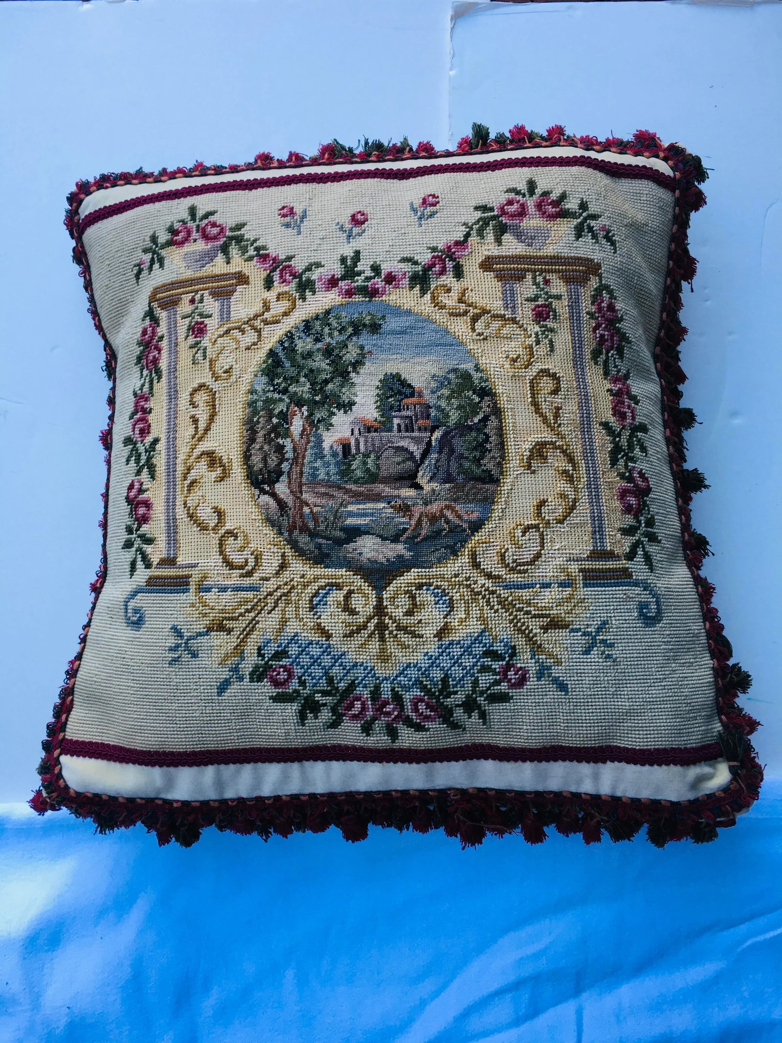 Vintage Scenic Needlepoint Pillow - 6