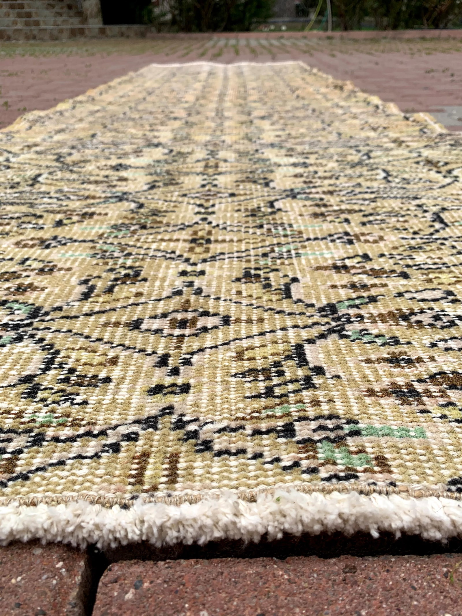 1960s Boho Beige Hand Knotted Runner Rug - 10
