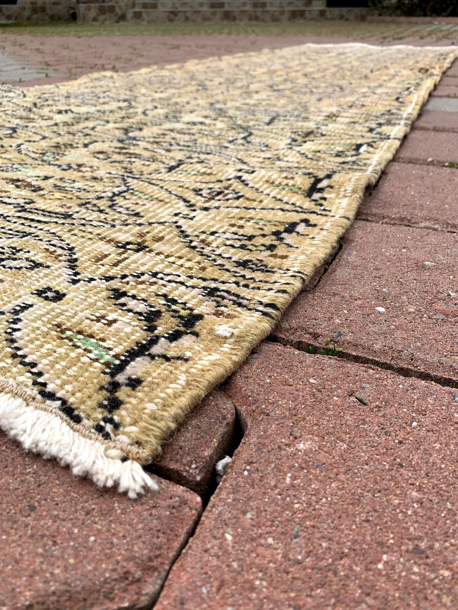 1960s Boho Beige Hand Knotted Runner Rug - 11