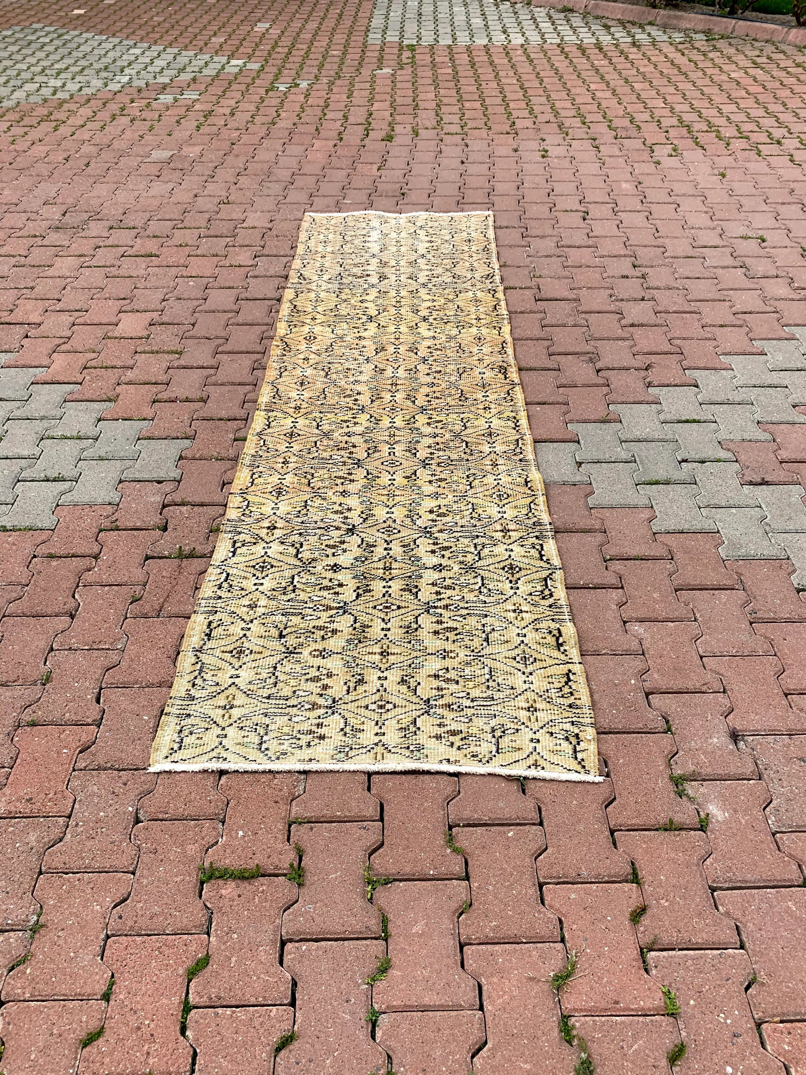 1960s Boho Beige Hand Knotted Runner Rug - 2
