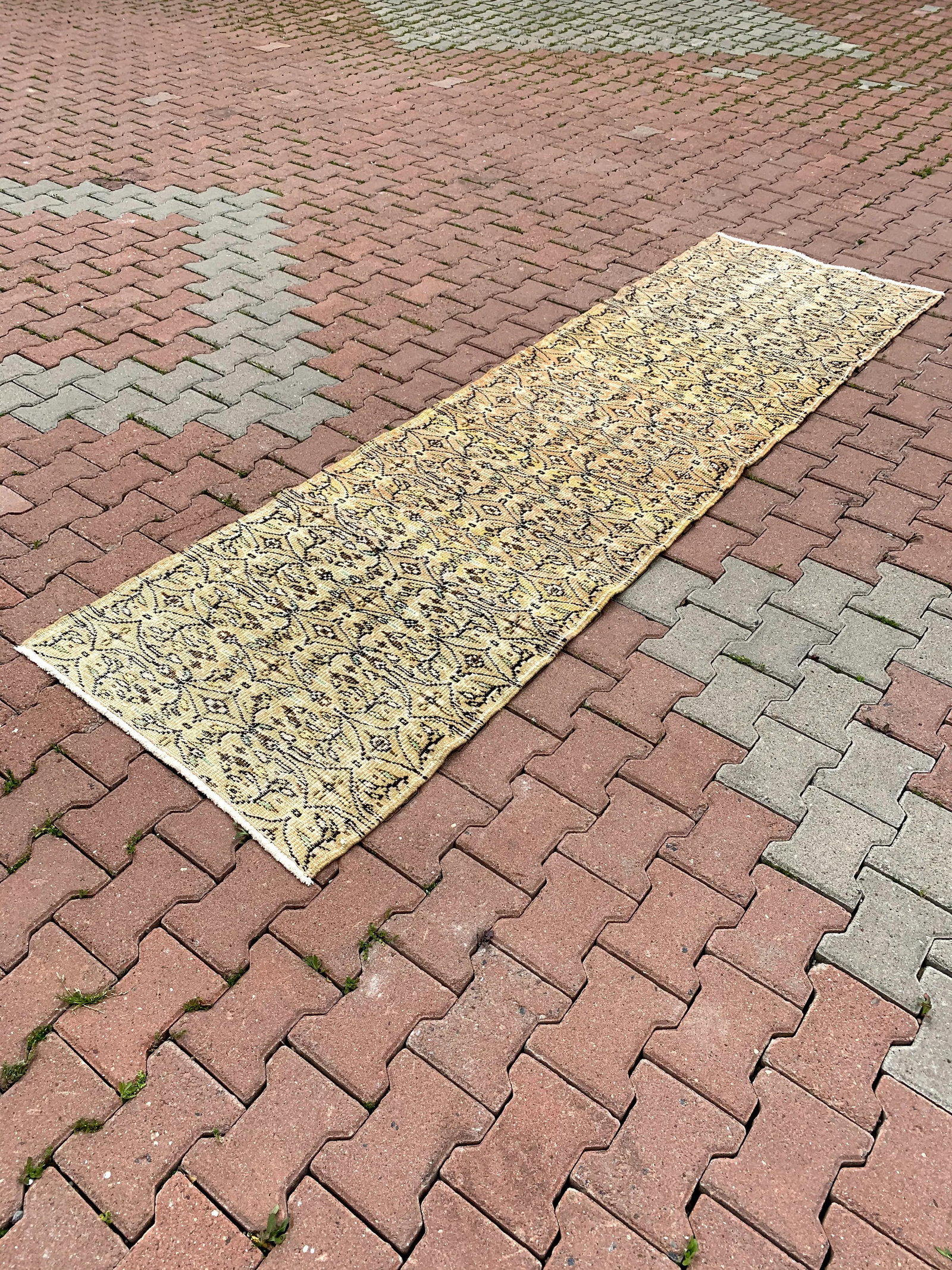1960s Boho Beige Hand Knotted Runner Rug - 3