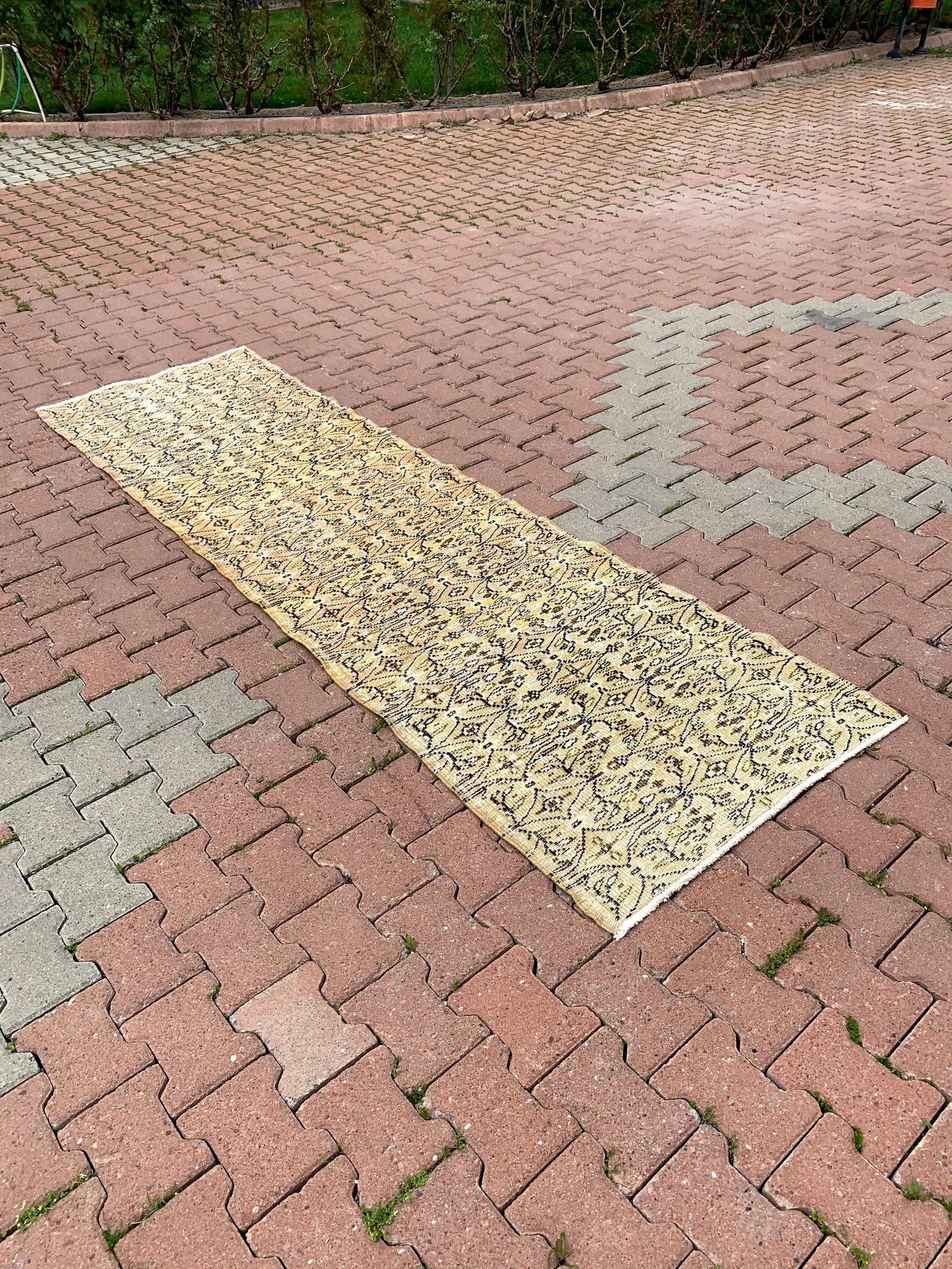 1960s Boho Beige Hand Knotted Runner Rug - 4