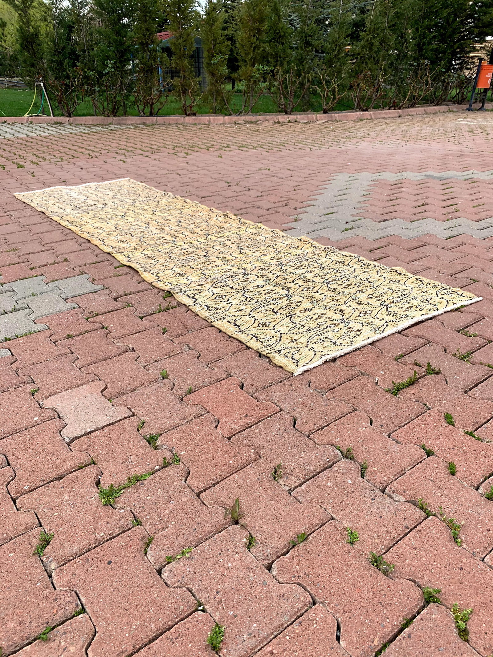 1960s Boho Beige Hand Knotted Runner Rug - 5