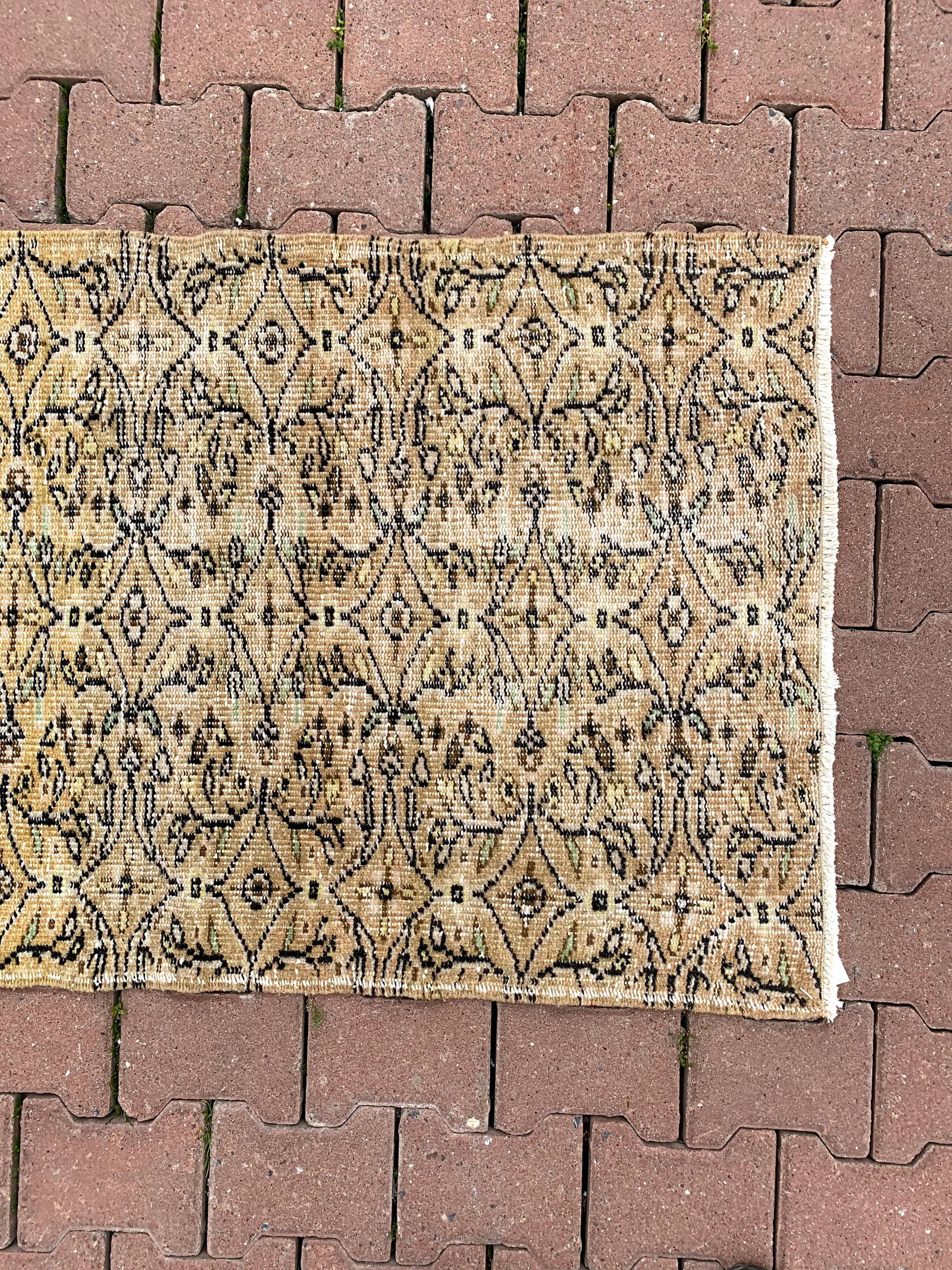 1960s Boho Beige Hand Knotted Runner Rug - 7