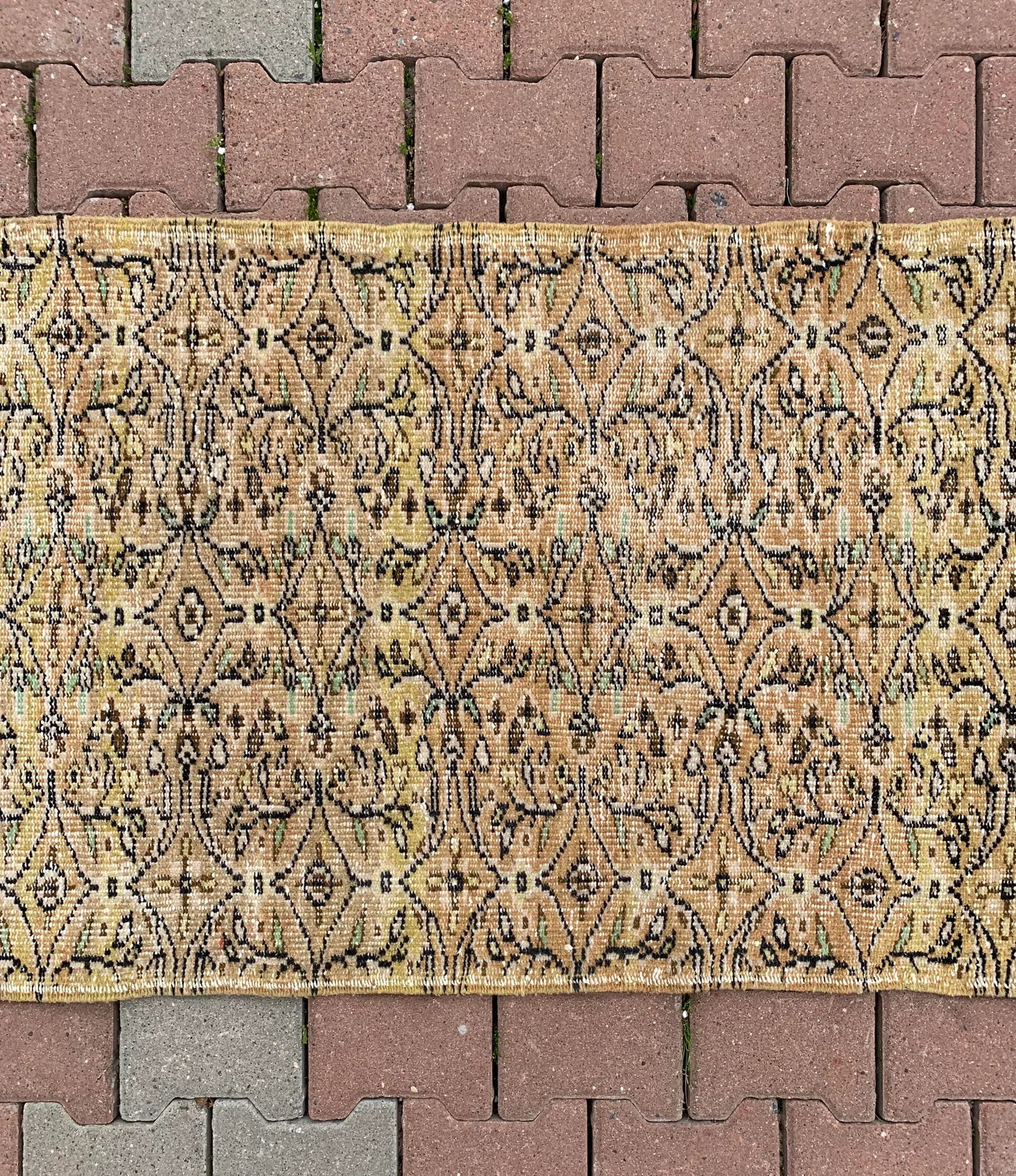 1960s Boho Beige Hand Knotted Runner Rug - 8