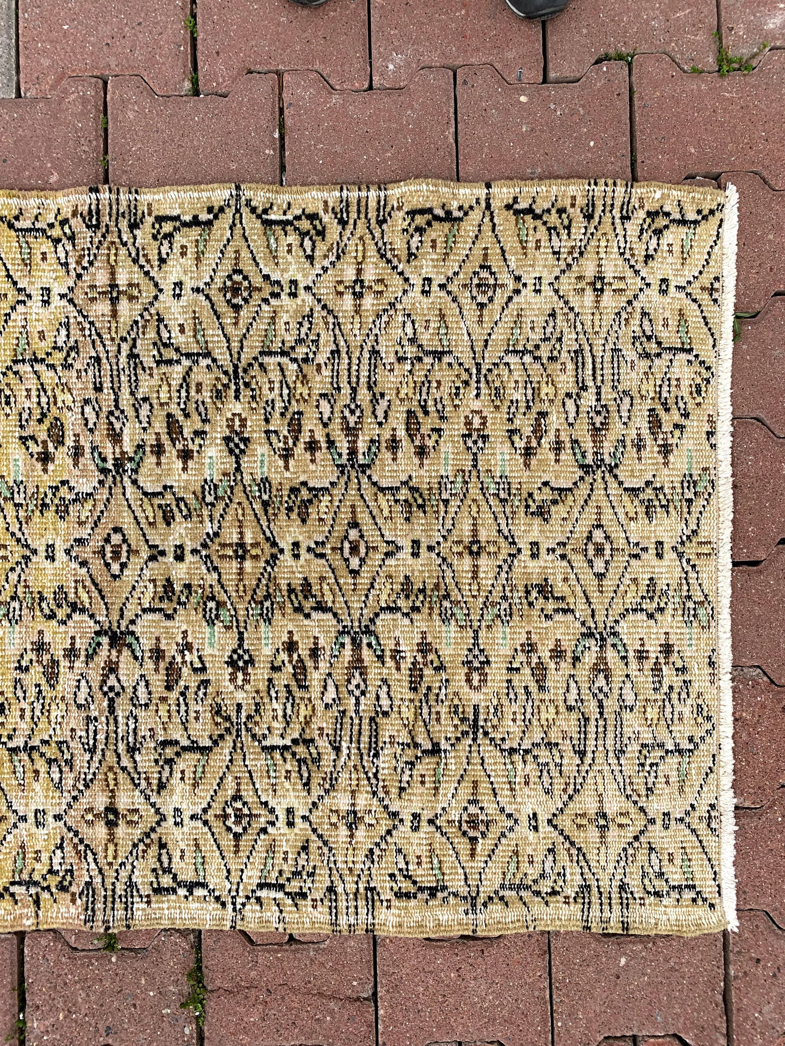 1960s Boho Beige Hand Knotted Runner Rug - 9