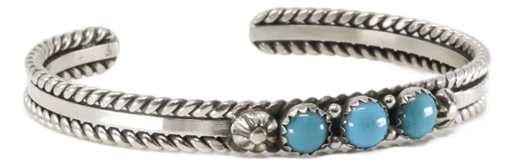 Navajo Sterling Silver Turquoise Bracelet Cuff by R. King: Navajo 925 Sterling Silver Turquoise Bracelet Cuff by R. King Add a standout piece of authentic Navajo artistry to your collection with this handcrafted sterling silver turquoise bracelet cuff by R. K